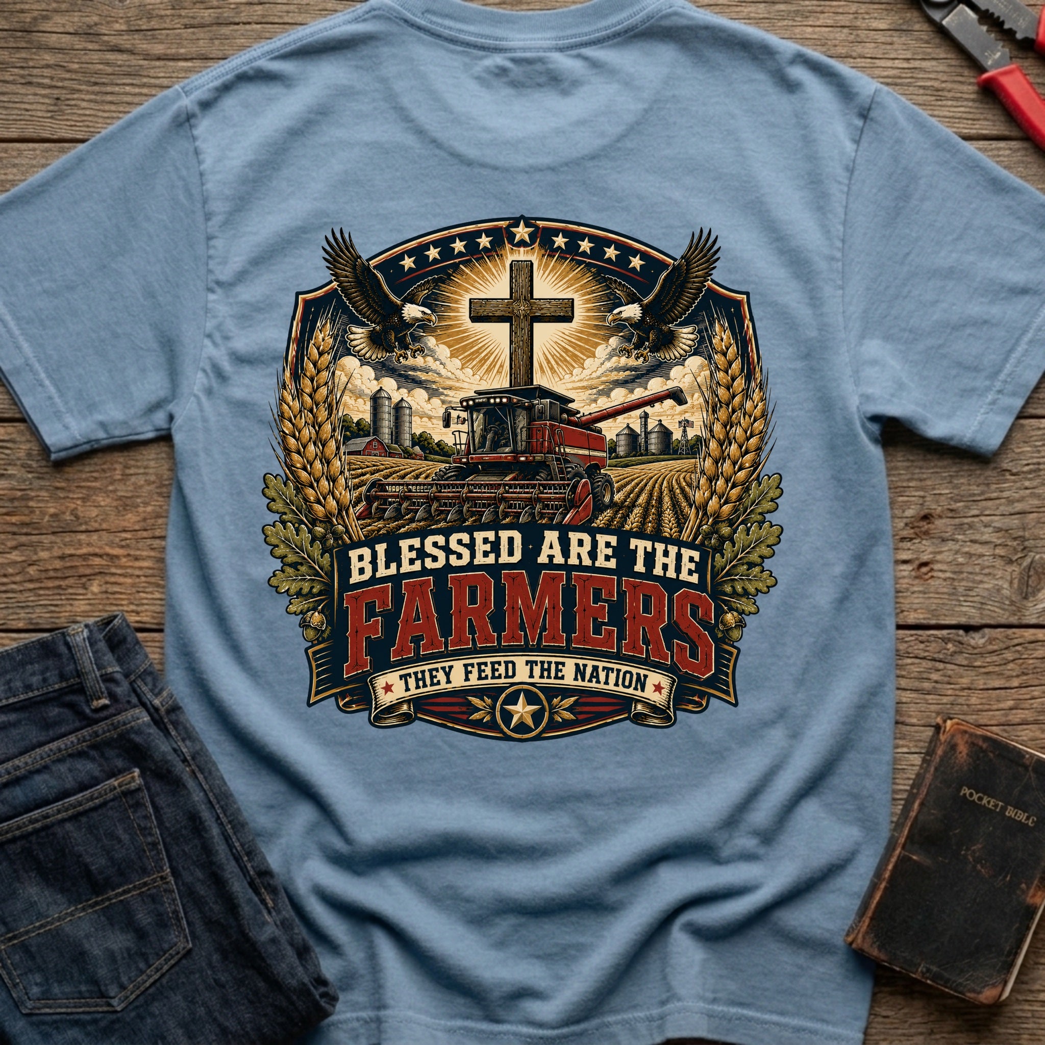 CrossGritOS|asset=68|template=6|color=Blue Jean|view=back|file=Blessed-Are-The-Farmers-T-Shirt-6a4ffdbf6dfed496800ad161-printify-art-1-2_Blue-Jean_back_template-6.jpg