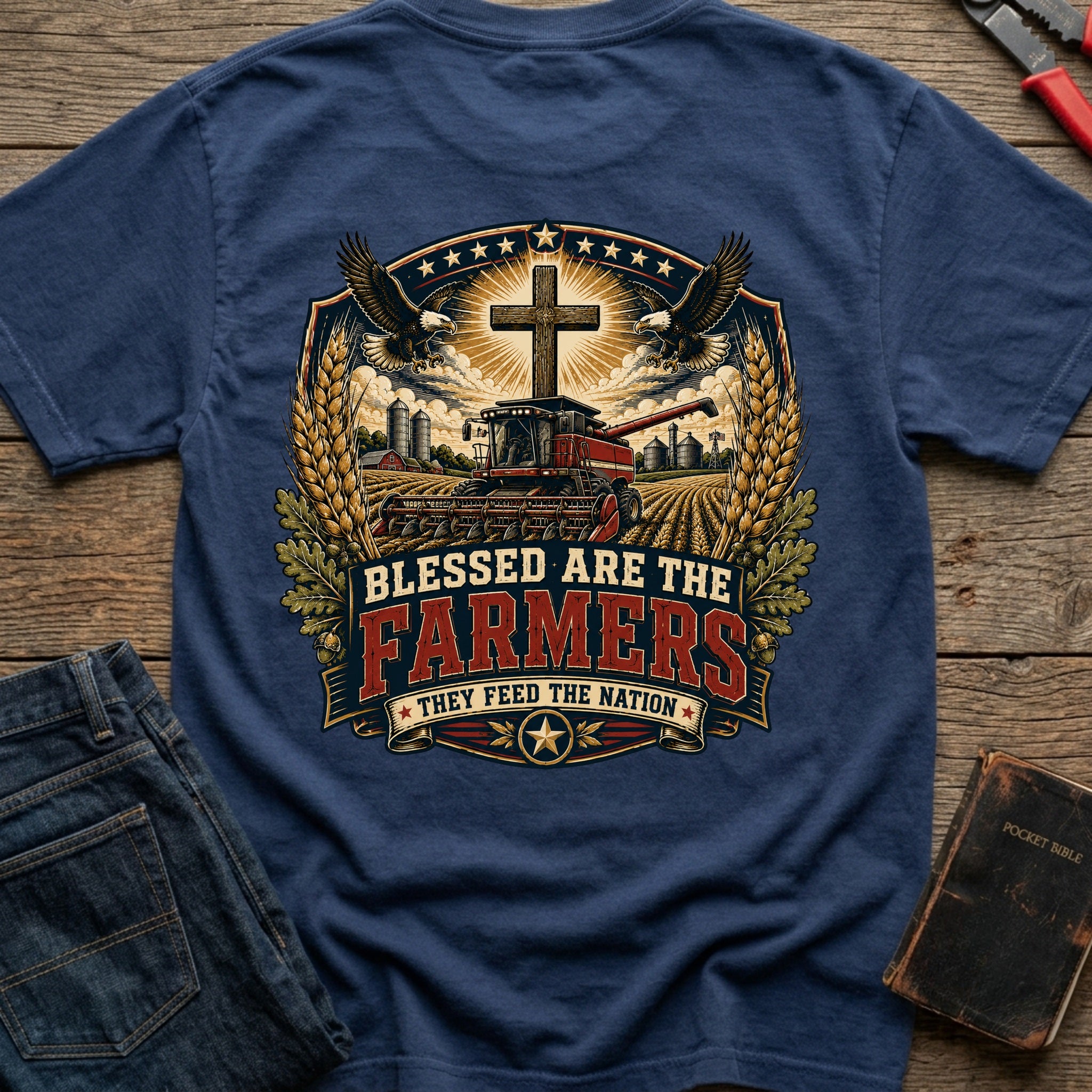 CrossGritOS|asset=68|template=2|color=Navy|view=back|file=Blessed-Are-The-Farmers-T-Shirt-6a4ffdbf6dfed496800ad161-printify-art-1-2_Navy_back_template-2.jpg