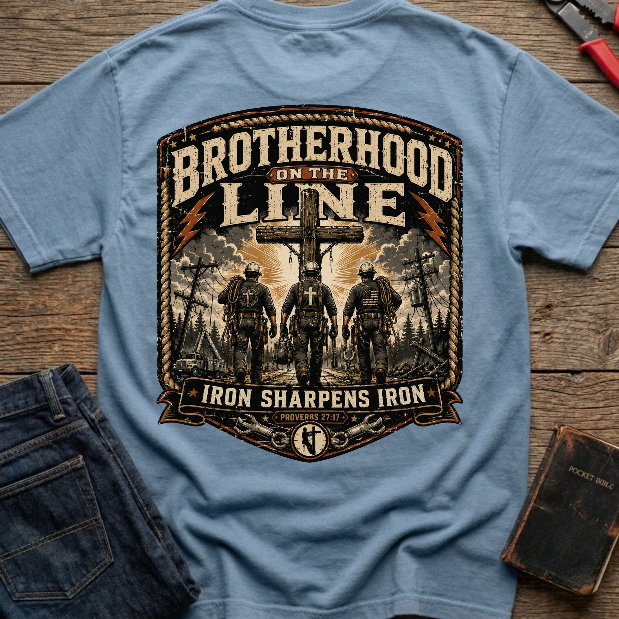CrossGritOS|asset=54|template=6|color=Blue Jean|view=back|file=Brotherhood-On-The-Line-T-Shirt-6a553526566692467d038bb6-printify-art-1-2_Blue-Jean_back_template-6.jpg