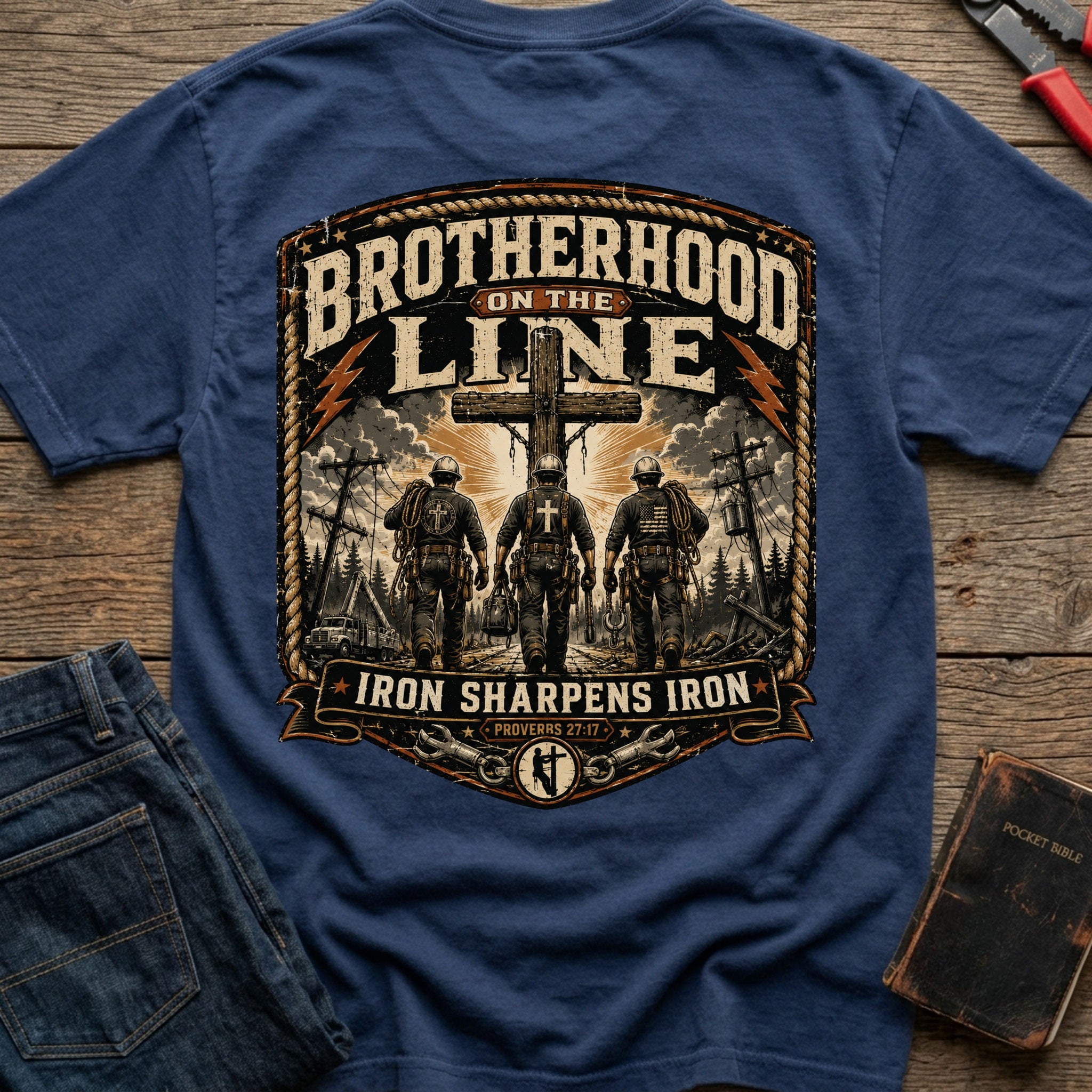 CrossGritOS|asset=54|template=2|color=Navy|view=back|file=Brotherhood-On-The-Line-T-Shirt-6a553526566692467d038bb6-printify-art-1-2_Navy_back_template-2.jpg