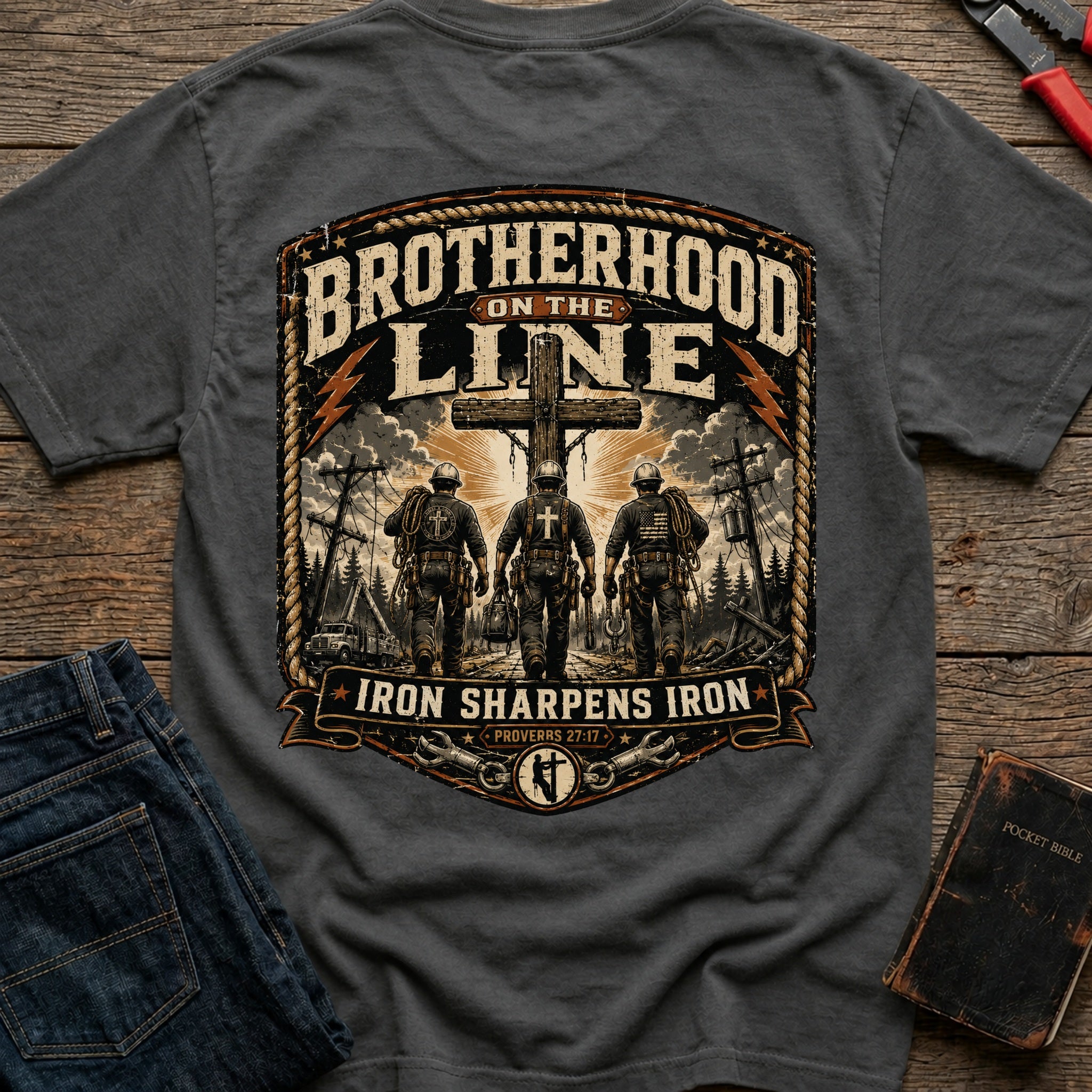 CrossGritOS|asset=54|template=1|color=Pepper|view=back|file=Brotherhood-On-The-Line-T-Shirt-6a553526566692467d038bb6-printify-art-1-2_Pepper_back_template-1.jpg