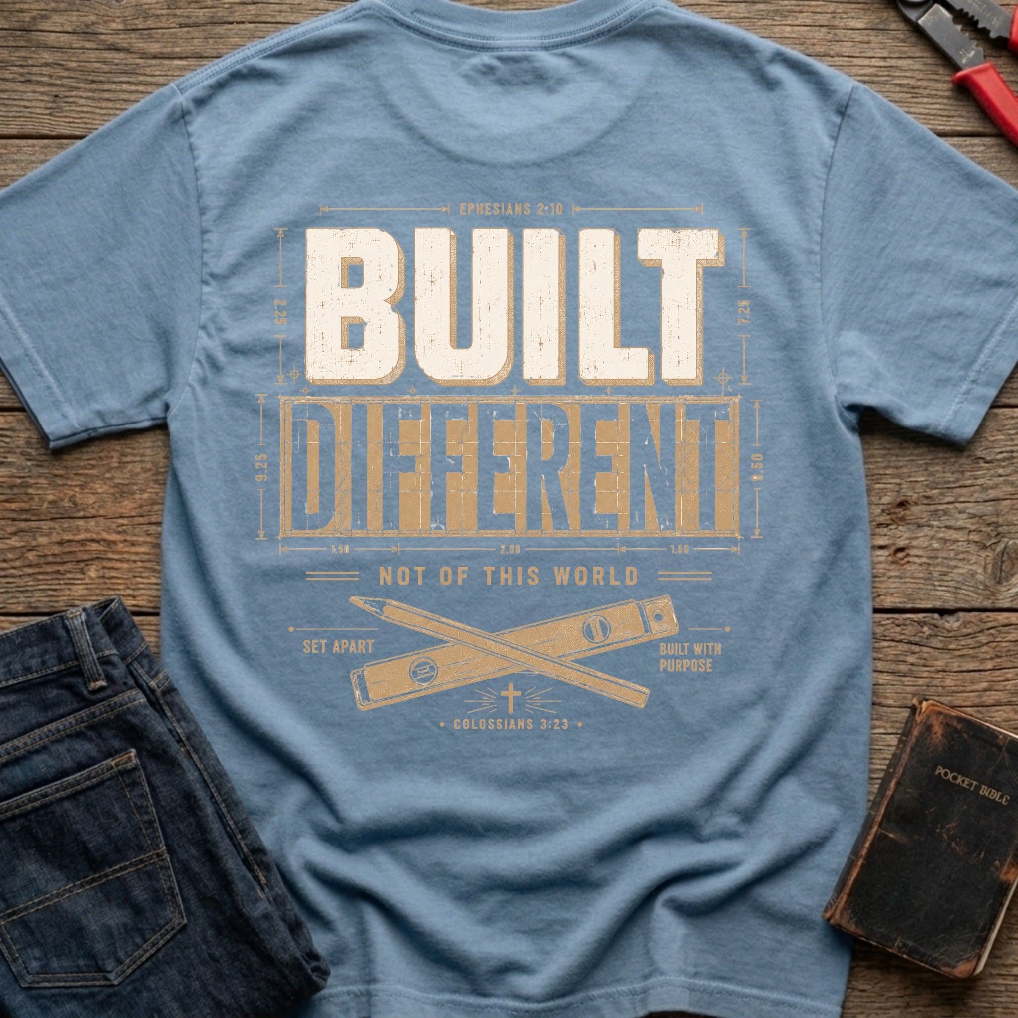 CrossGritOS|asset=15|template=6|color=Blue Jean|view=back|file=Built-Different-T-Shirt-6a580803236709fd440efe37-printify-art-1-2_Blue-Jean_back_template-6.jpg