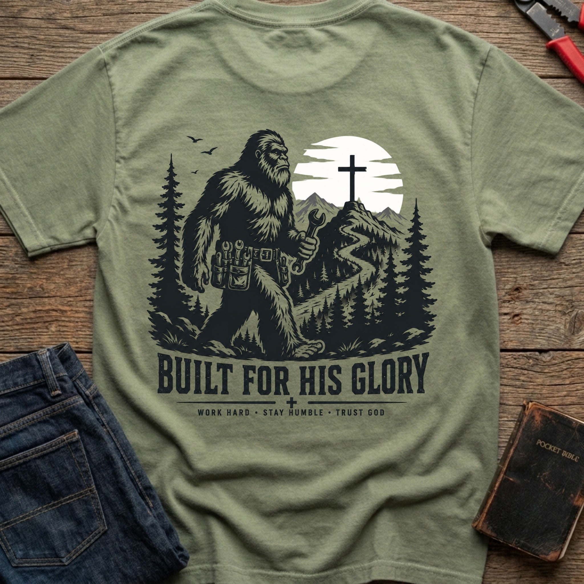 CrossGritOS|asset=84|template=5|color=Moss|view=back|file=Built-For-His-Glory-Bigfoot-T-Shirt-6a4d3d933fcdce69cd0adb77-printify-art-2-2_Moss_back_template-5.jpg