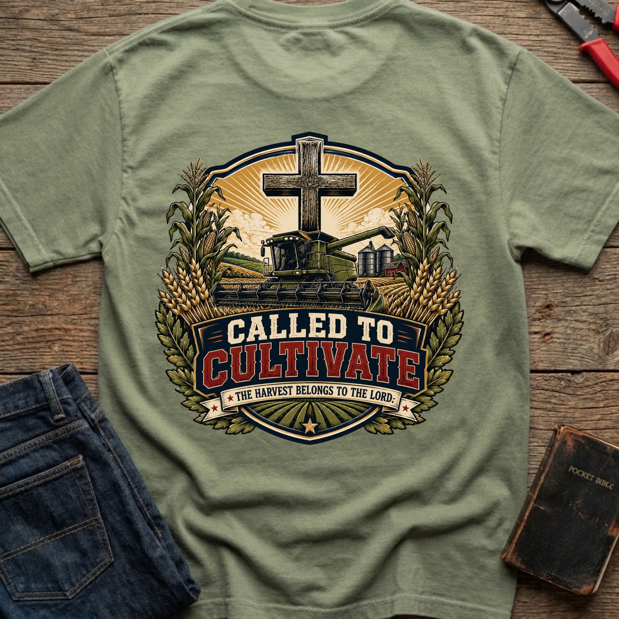 CrossGritOS|asset=67|template=5|color=Moss|view=back|file=Called-To-Cultivate-T-Shirt-6a4ffe3c6dfed496800ad222-printify-art-1-2_Moss_back_template-5.jpg