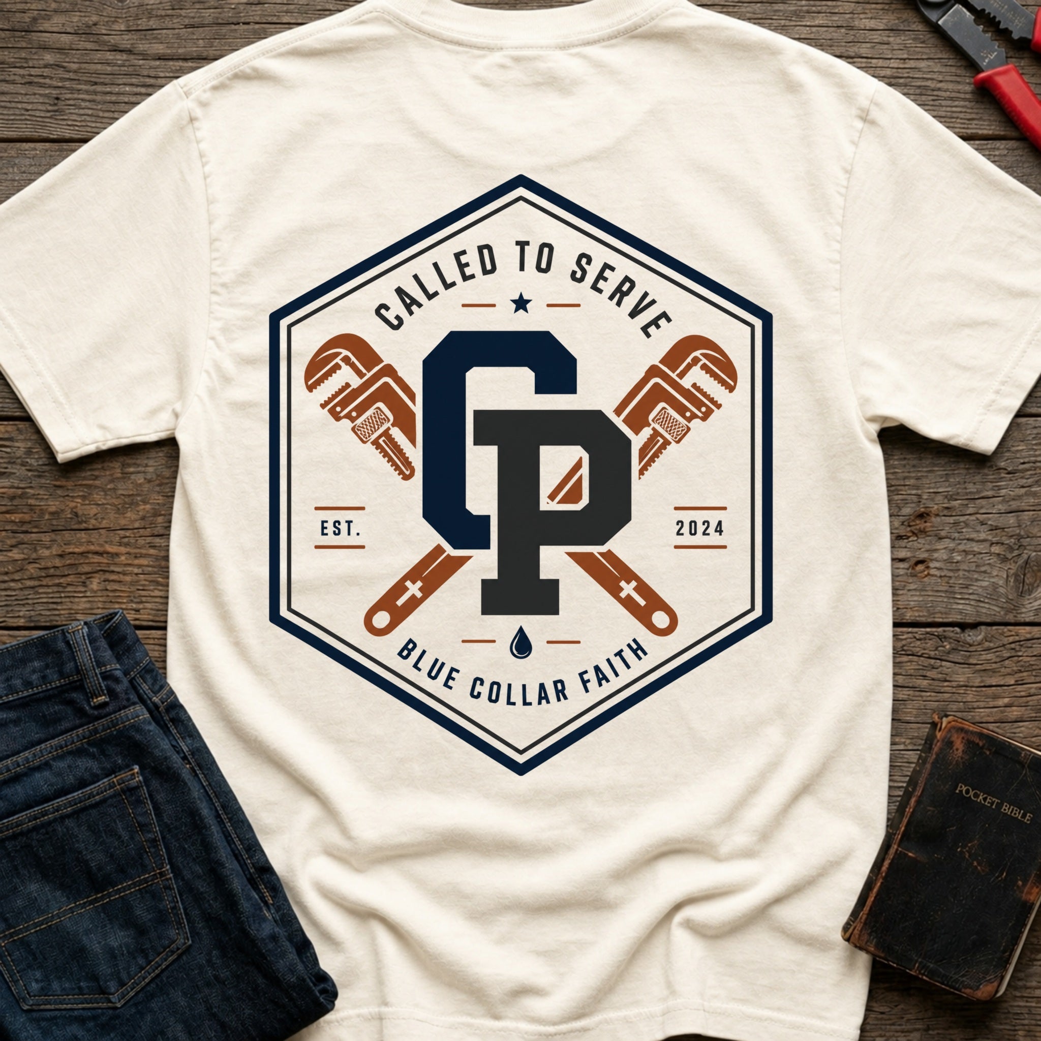 CrossGritOS|asset=33|template=3|color=Ivory|view=back|file=Called-To-Serve-Plumber-T-Shirt-6a56b5738a617bb77b0cef15-printify-art-1-2_Ivory_back_template-3.jpg