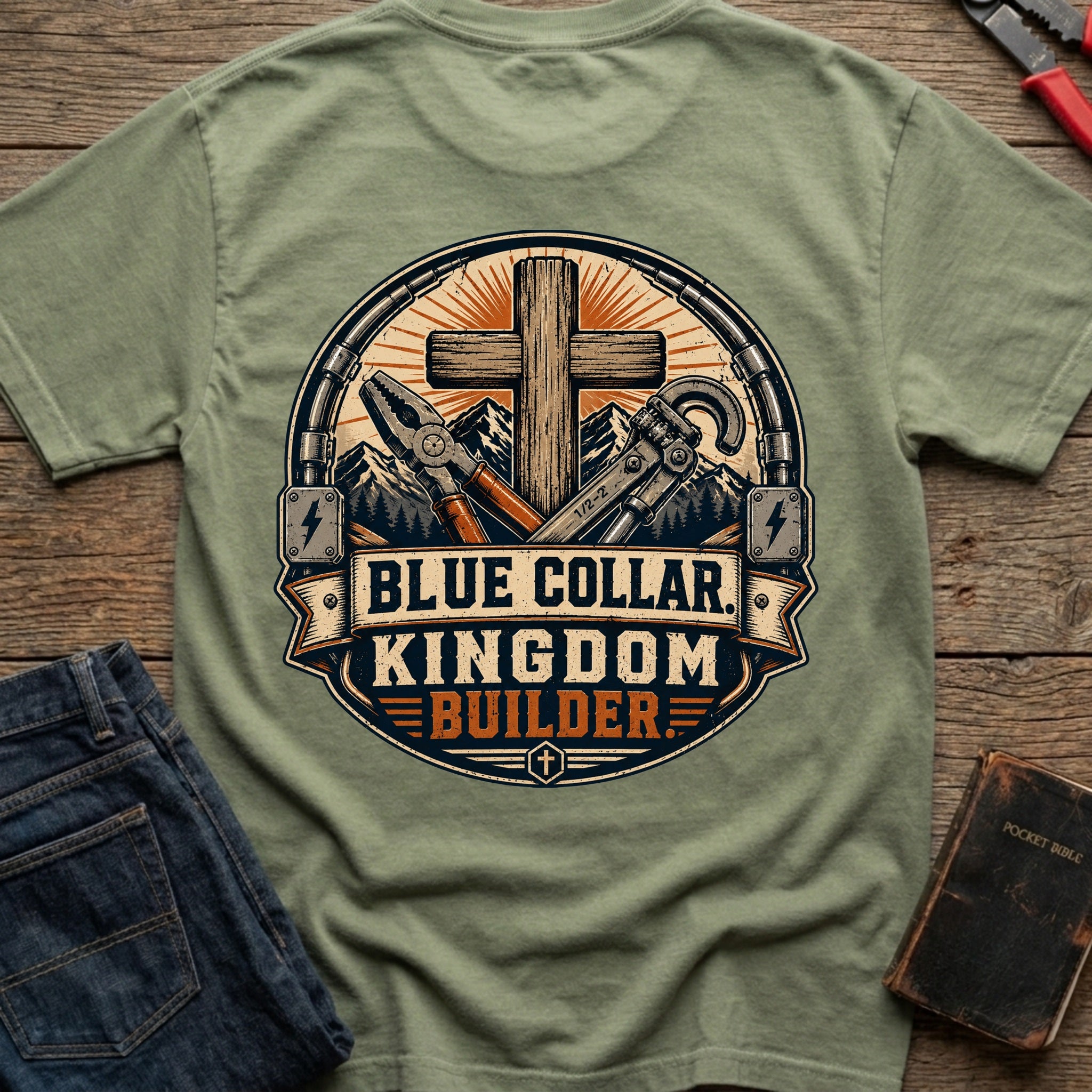 CrossGritOS|asset=108|template=5|color=Moss|view=back|file=Cross-Grit---Blue-Collar-Kingdom-Builder-Comfort-Colors-1717-T-Shirt-6a4c1648e6630c226f07a417-printify-art-1_Moss_back_template-5.jpg