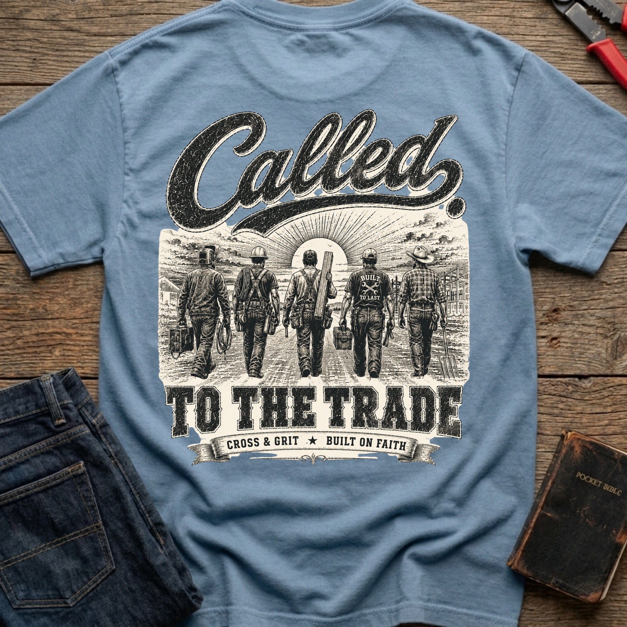 CrossGritOS|asset=20|template=6|color=Blue Jean|view=back|file=Cross-Grit-Called-To-The-Trade-T-Shirt-6a57d14cbb4265160f0786db-printify-art-1-2_Blue-Jean_back_template-6.jpg