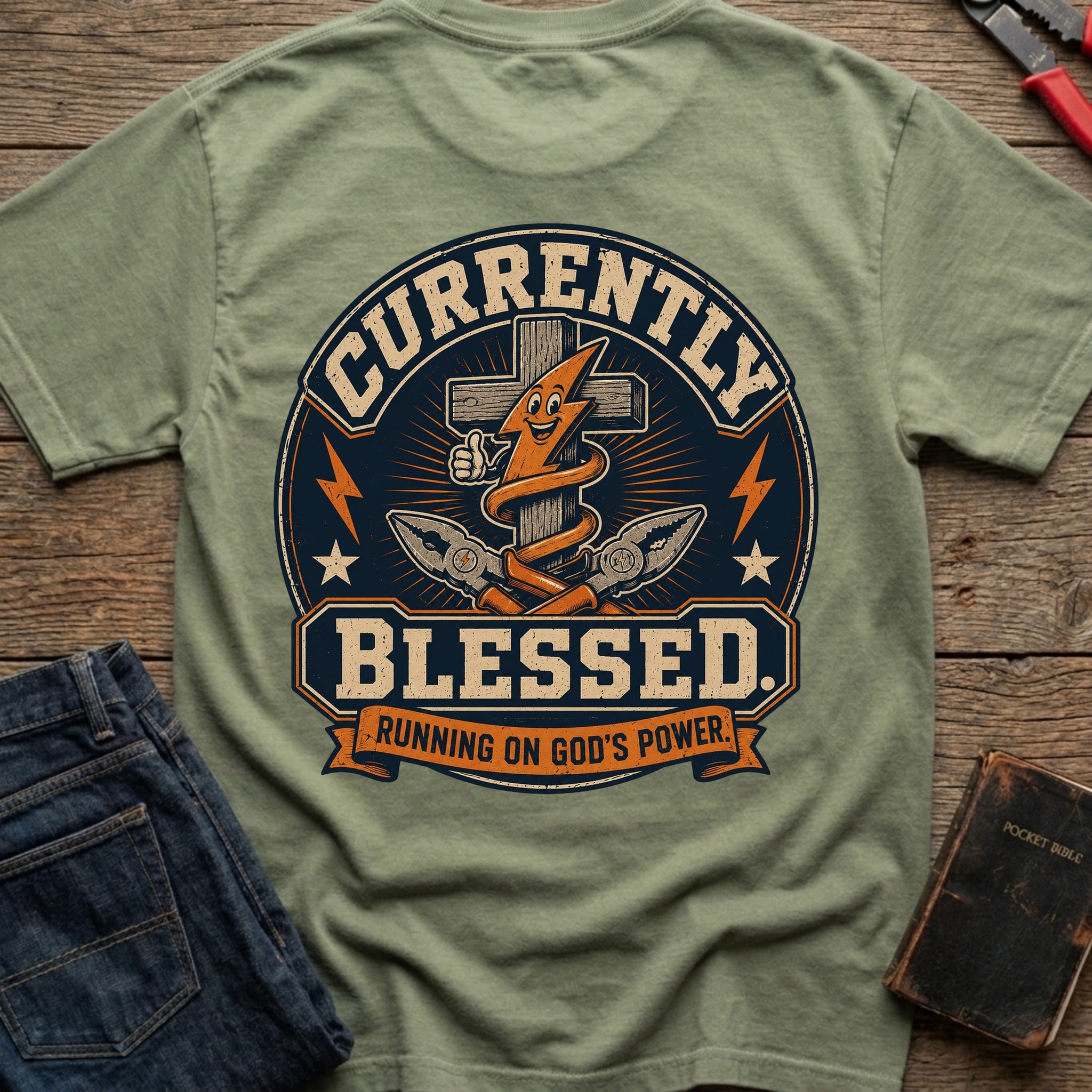 CrossGritOS|asset=107|template=5|color=Moss|view=back|file=Currently-Blessed---T-Shirt-6a4d2fb31615977f250189e7-printify-art-1-2_Moss_back_template-5.jpg