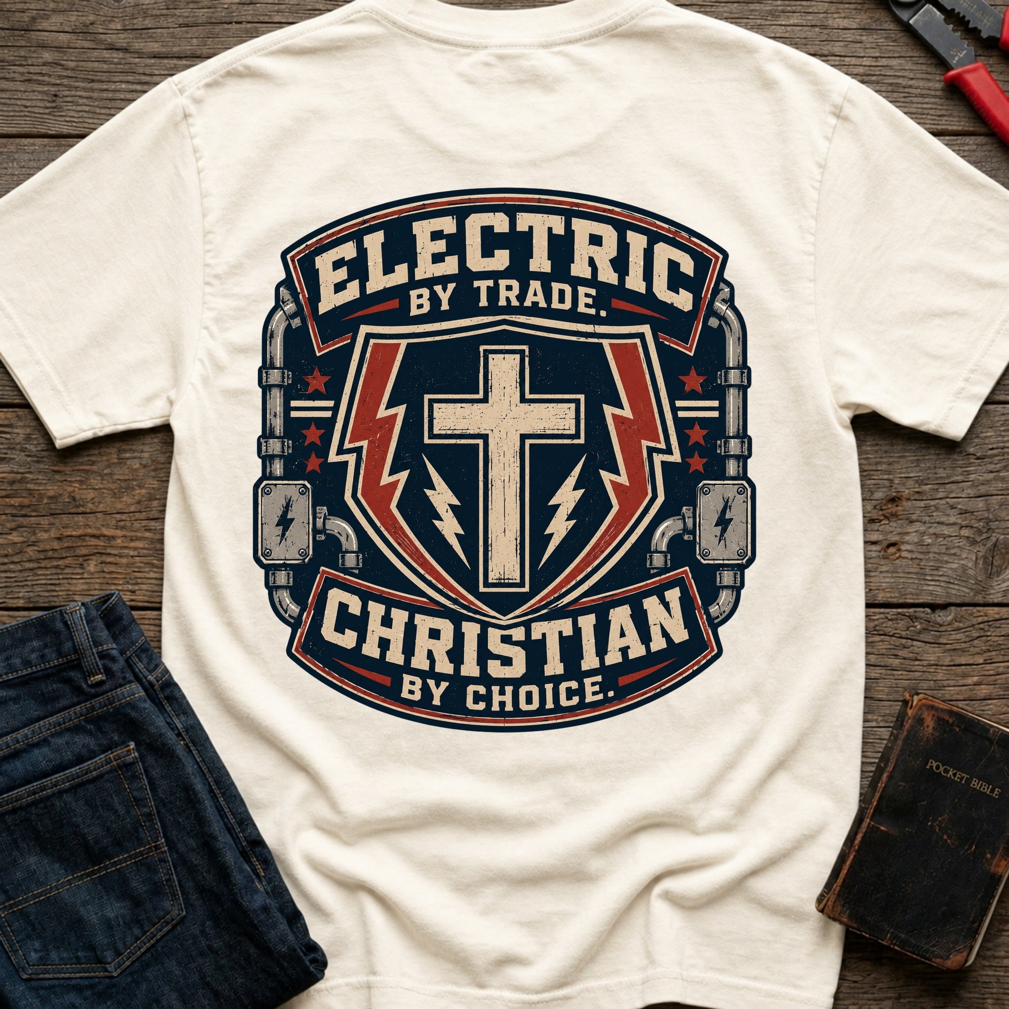 CrossGritOS|asset=106|template=3|color=Ivory|view=back|file=Electric-By-Trade-Christian-By-Choice---T-Shirt-6a4d30844a92d0d7f600a8d9-printify-art-1-2_Ivory_back_template-3.jpg