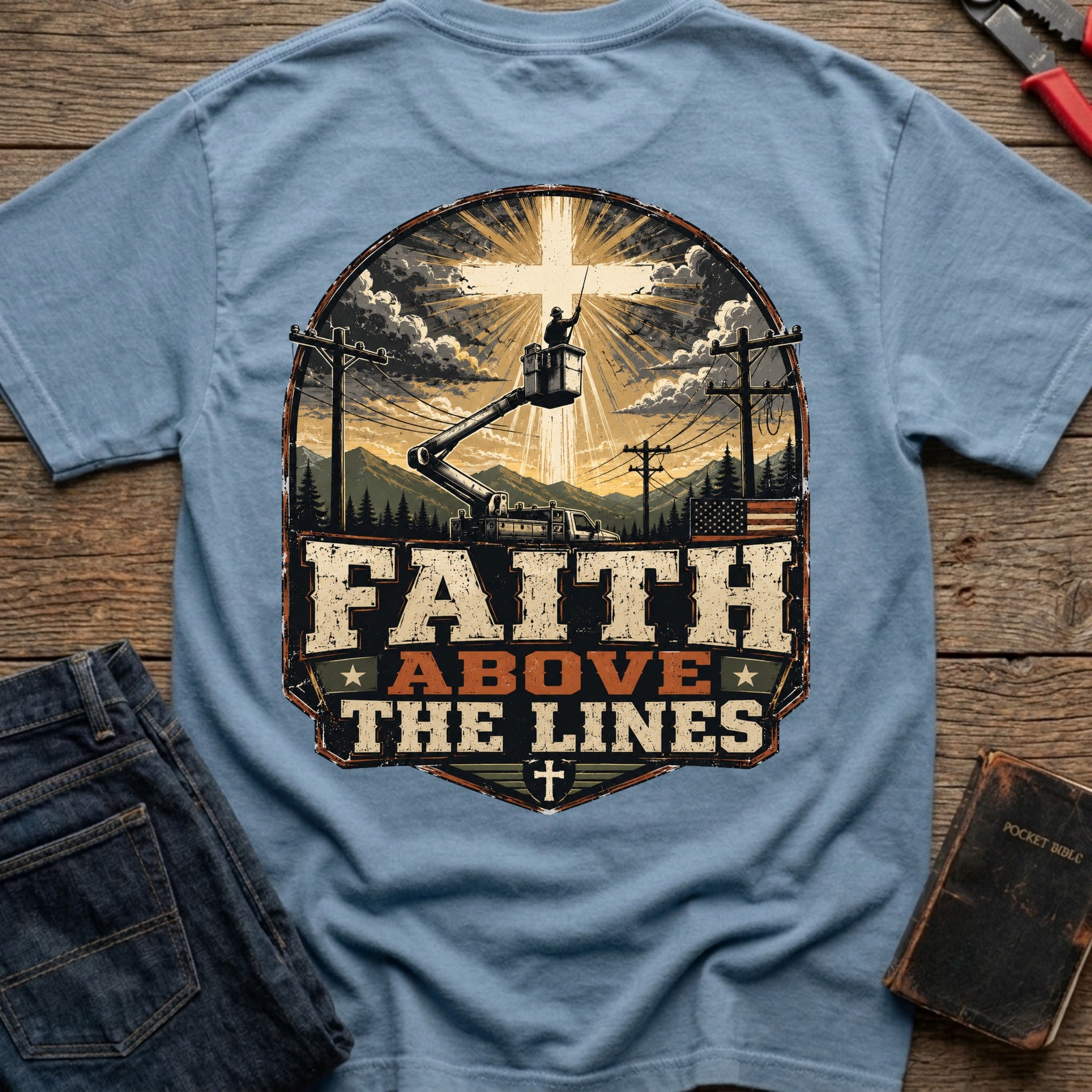 CrossGritOS|asset=51|template=6|color=Blue Jean|view=back|file=Faith-Above-The-Lines-T-Shirt-6a553813dea358be2a00c42d-printify-art-1-2_Blue-Jean_back_template-6.jpg
