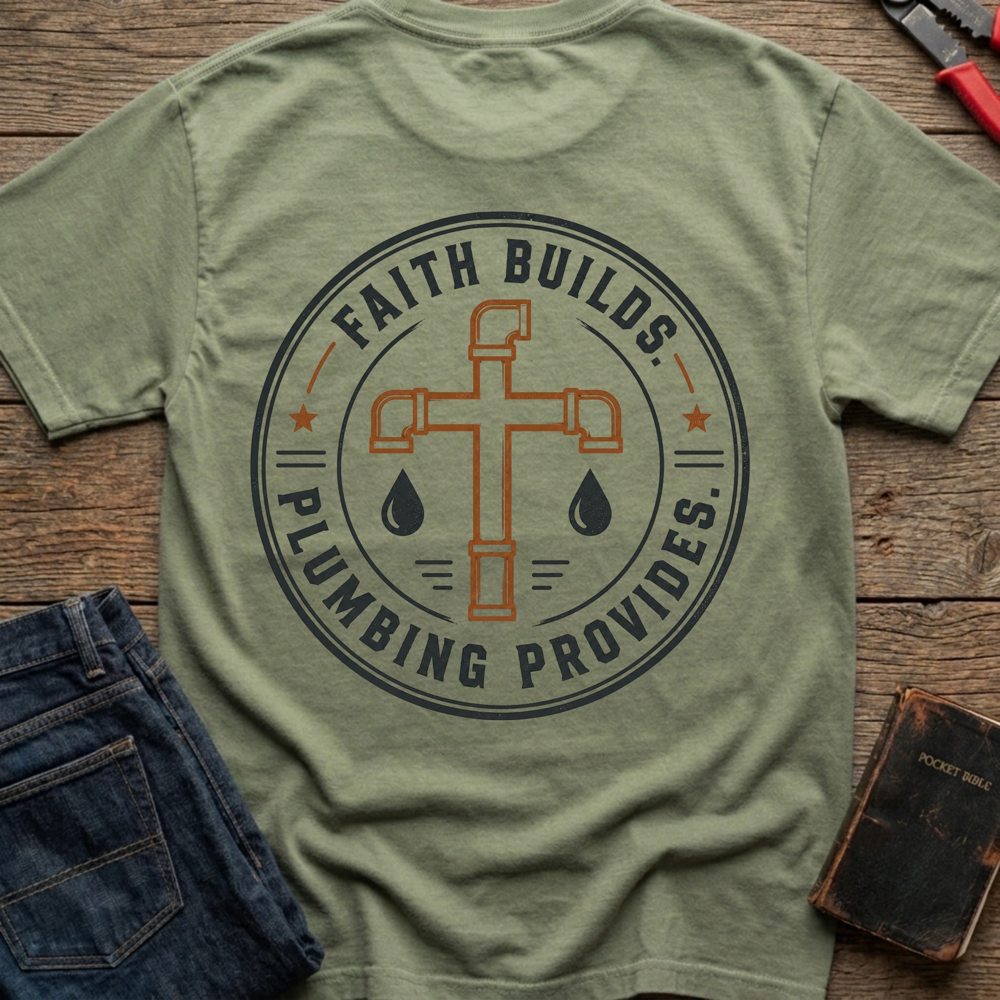 CrossGritOS|asset=31|template=5|color=Moss|view=back|file=Faith-Builds-Plumbing-Provides-T-Shirt-6a56b62ad358db9acf0b1535-printify-art-1-2_Moss_back_template-5.jpg
