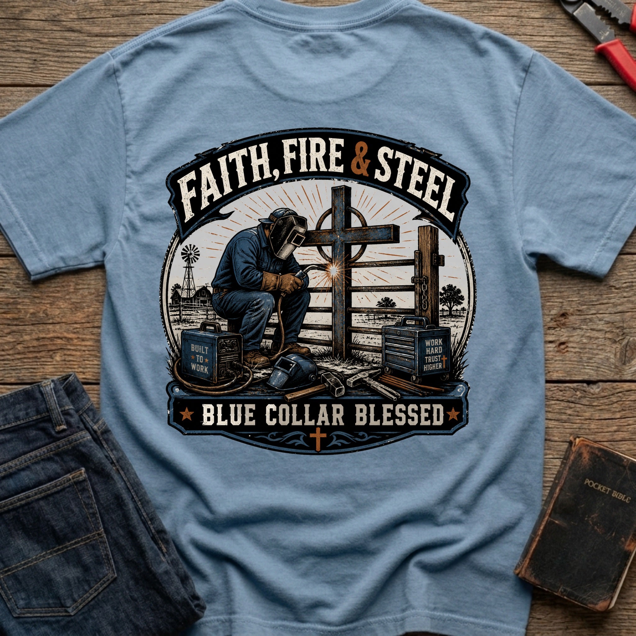 CrossGritOS|asset=78|template=6|color=Blue Jean|view=back|file=Faith-Fire-Steel-T-Shirt-6a4fe2bc435f537ab70d31bc-printify-art-1-2_Blue-Jean_back_template-6.jpg
