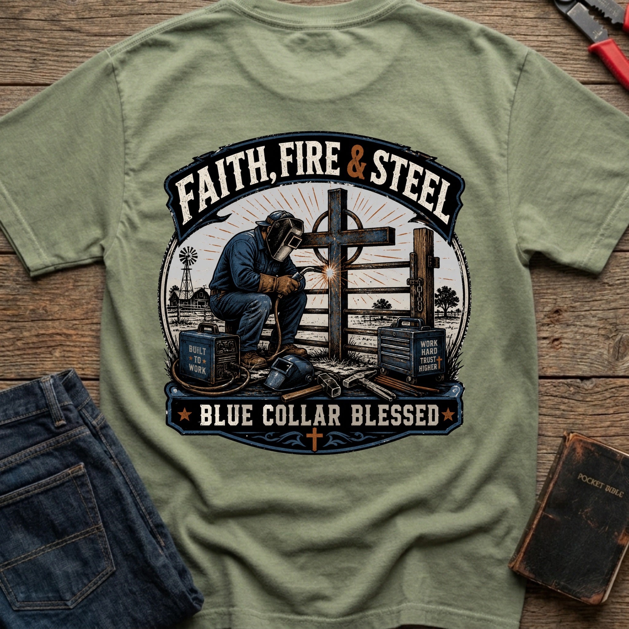 CrossGritOS|asset=78|template=5|color=Moss|view=back|file=Faith-Fire-Steel-T-Shirt-6a4fe2bc435f537ab70d31bc-printify-art-1-2_Moss_back_template-5.jpg
