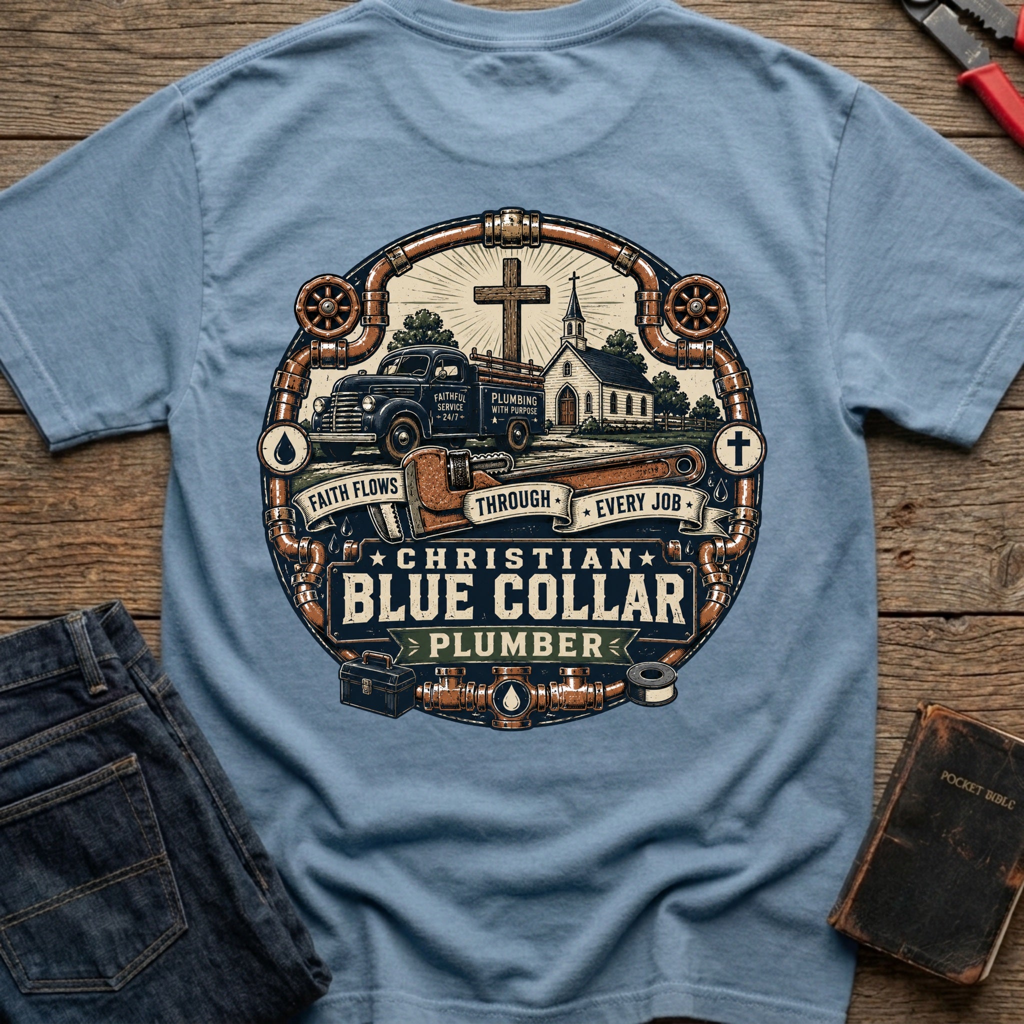 CrossGritOS|asset=30|template=6|color=Blue Jean|view=back|file=Faith-Flows-Through-Every-Job-T-Shirt-6a56b69cb7b40dcd7101aadf-printify-art-1-2_Blue-Jean_back_template-6.jpg