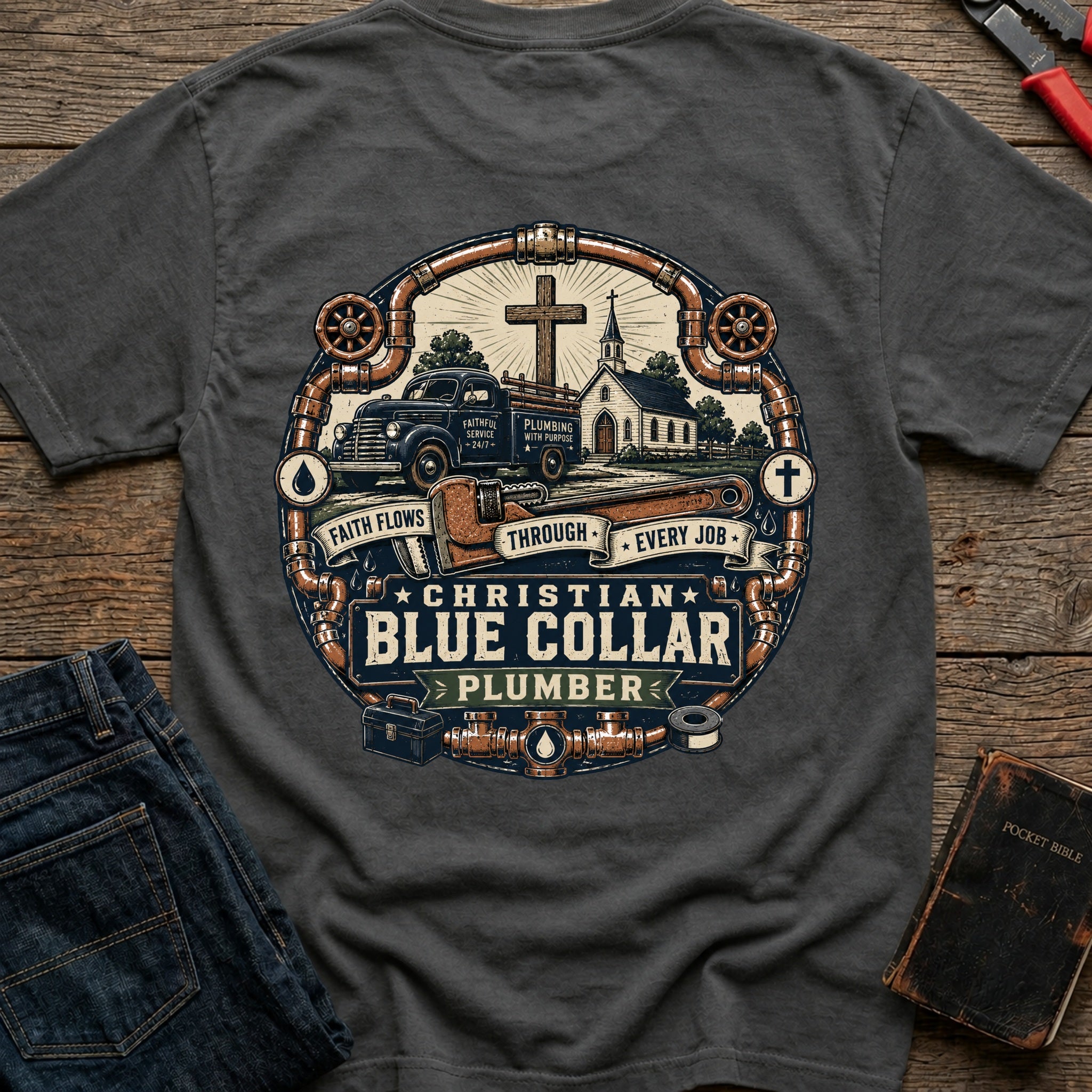 CrossGritOS|asset=30|template=1|color=Pepper|view=back|file=Faith-Flows-Through-Every-Job-T-Shirt-6a56b69cb7b40dcd7101aadf-printify-art-1-2_Pepper_back_template-1.jpg
