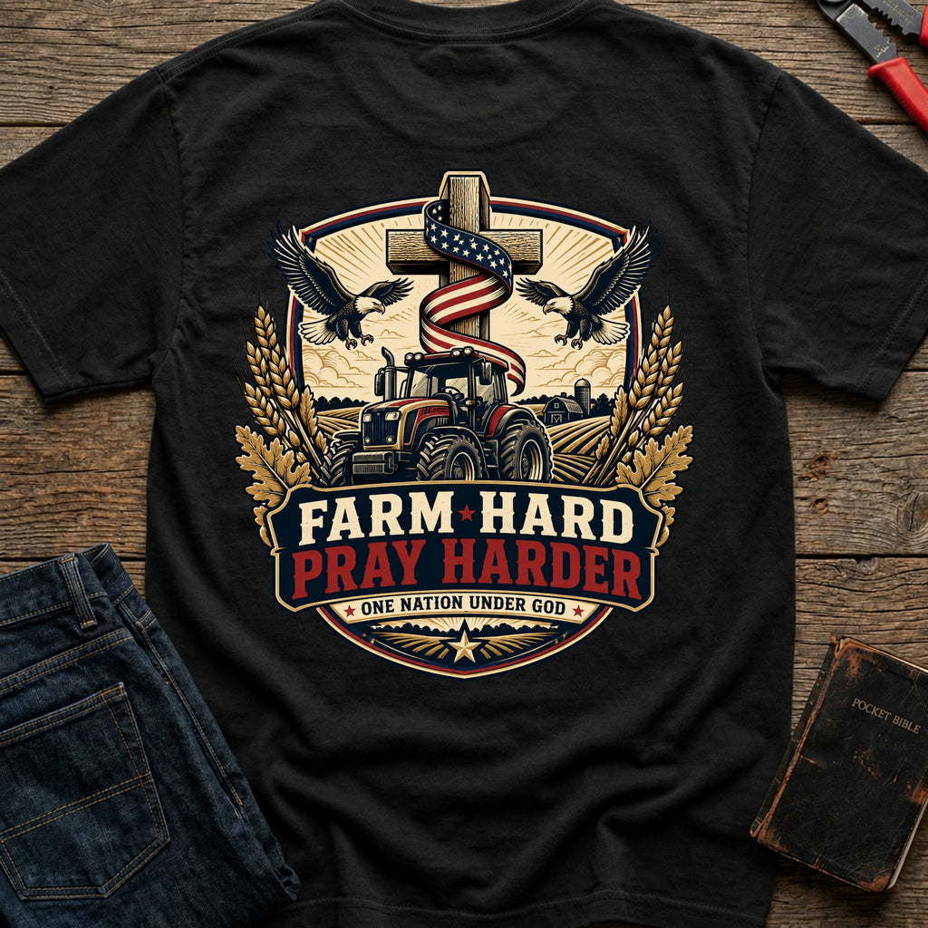 CrossGritOS|asset=64|template=4|color=Black|view=back|file=Farm-Hard-Pray-Harder-T-Shirt-6a4fff41124ef505c50e56f4-printify-art-1-2_Black_back_template-4.jpg