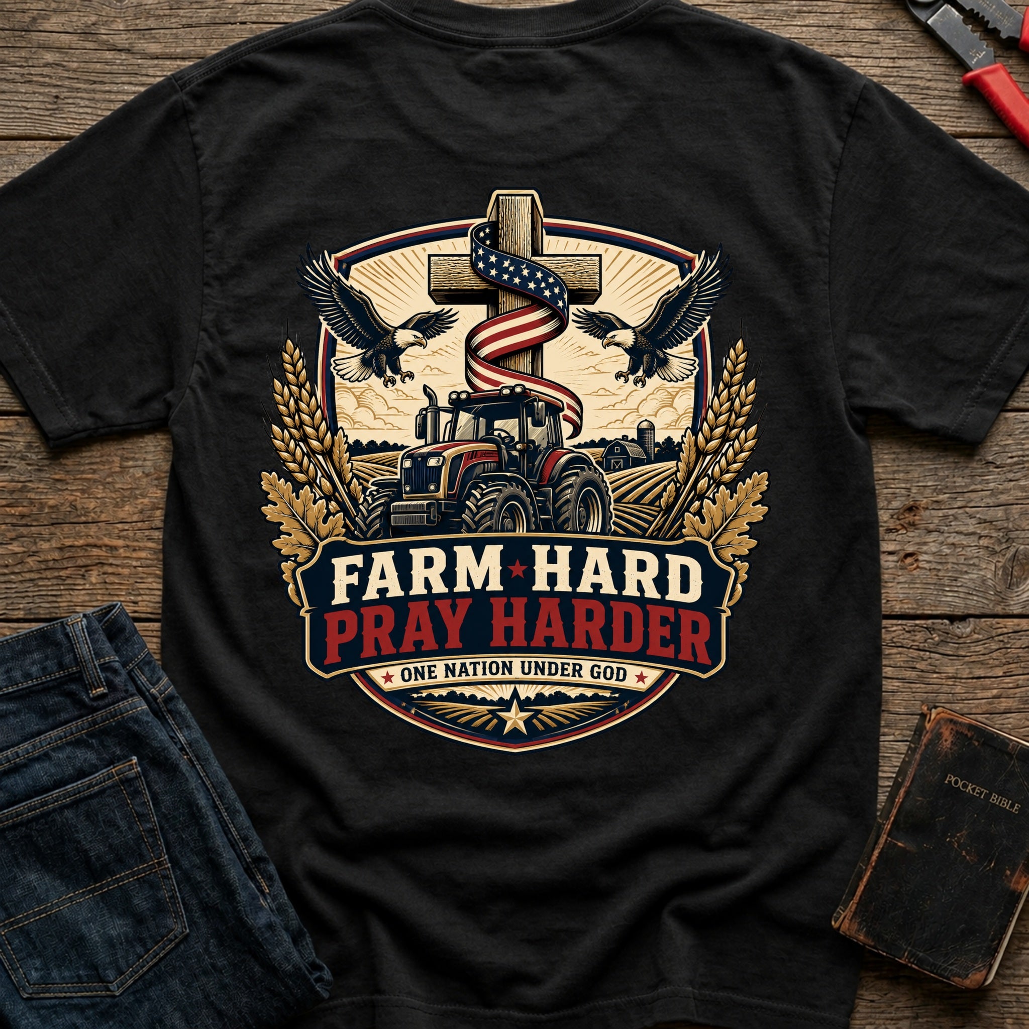 CrossGritOS|asset=64|template=4|color=Black|view=back|file=Farm-Hard-Pray-Harder-T-Shirt-6a4fff41124ef505c50e56f4-printify-art-1-2_Black_back_template-4.jpg