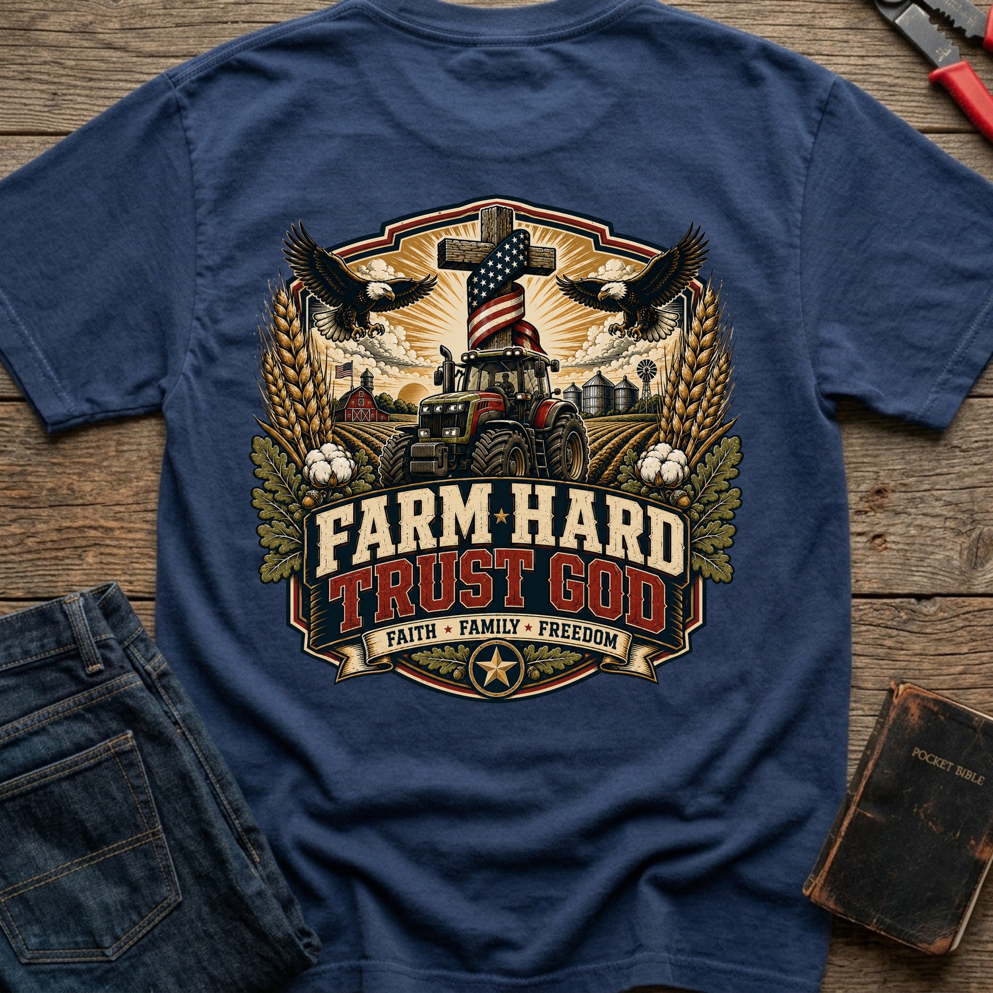 CrossGritOS|asset=63|template=2|color=Navy|view=back|file=Farm-Hard-Trust-GOD-T-Shirt-6a4fff8ff904d63eec03d334-printify-art-1-2_Navy_back_template-2.jpg