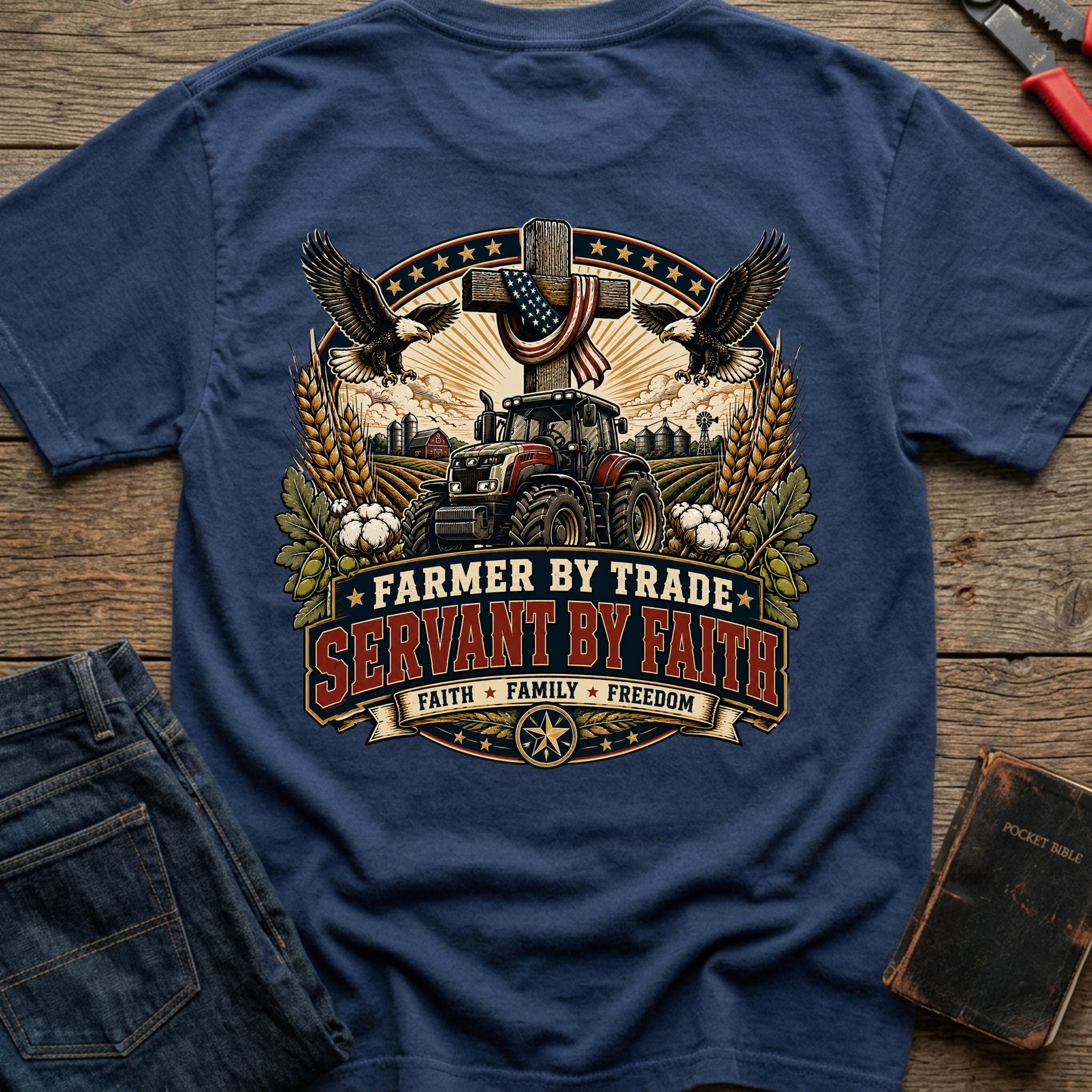 CrossGritOS|asset=62|template=2|color=Navy|view=back|file=Farmer-By-Trade-Servant-By-Faith-T-Shirt-6a4fffedf2038250b80c9cdd-printify-art-1-2_Navy_back_template-2.jpg
