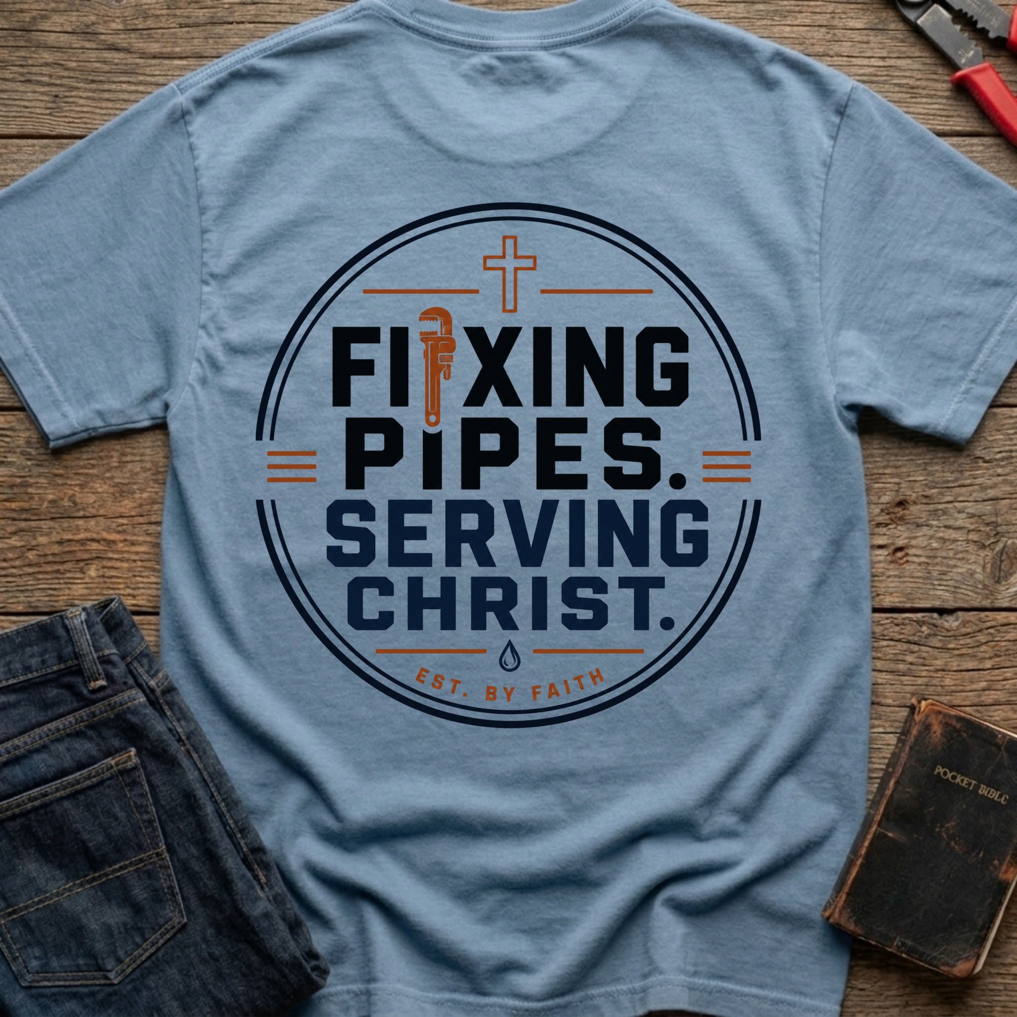 CrossGritOS|asset=26|template=6|color=Blue Jean|view=back|file=Fixing-Pipes-Serving-Christ-T-Shirt-6a56b7ebb7b40dcd7101abe6-printify-art-1-2_Blue-Jean_back_template-6.jpg
