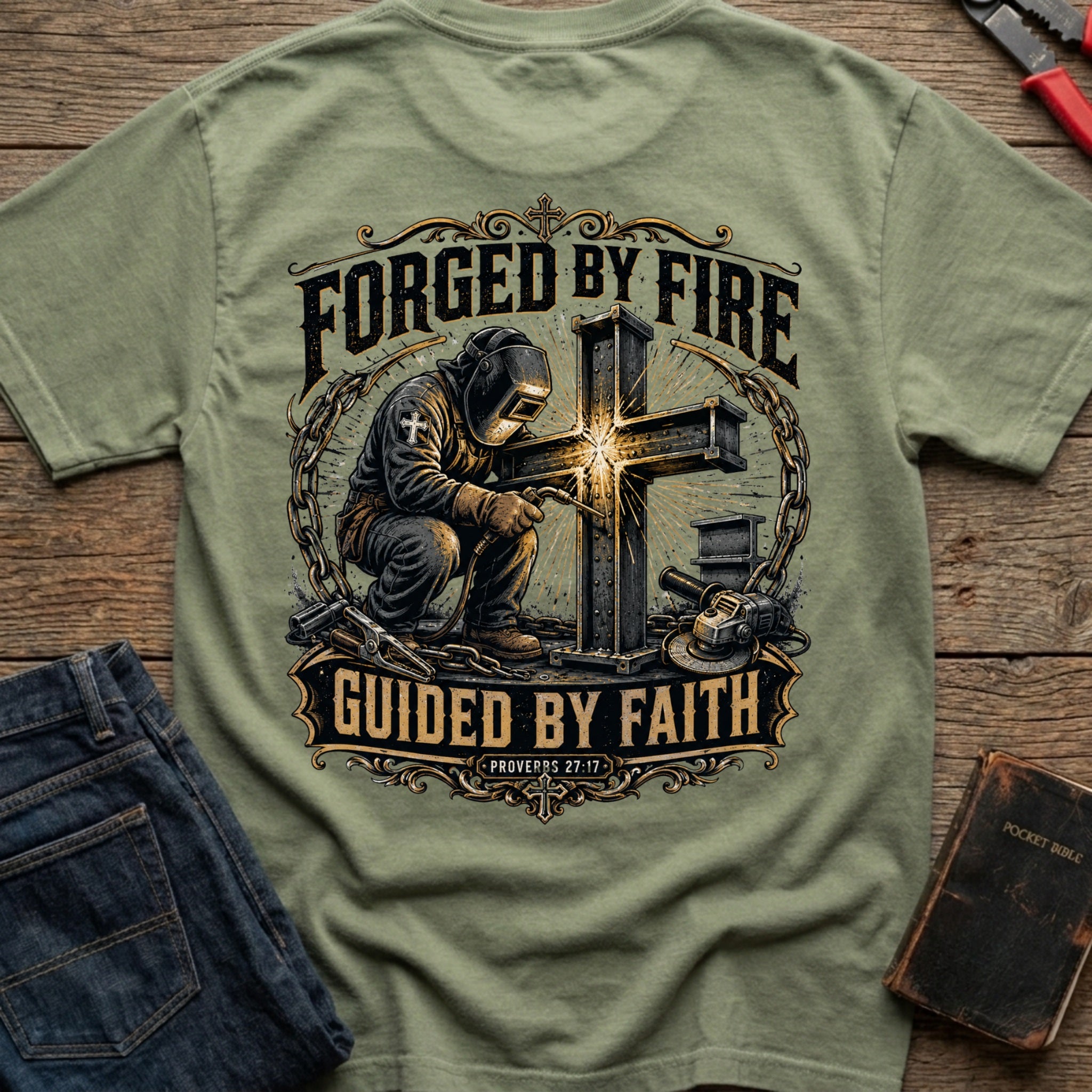 CrossGritOS|asset=76|template=5|color=Moss|view=back|file=Forged-By-Fire-T-Shirt-6a4fe36c40df2184180f7db4-printify-art-1-2_Moss_back_template-5.jpg