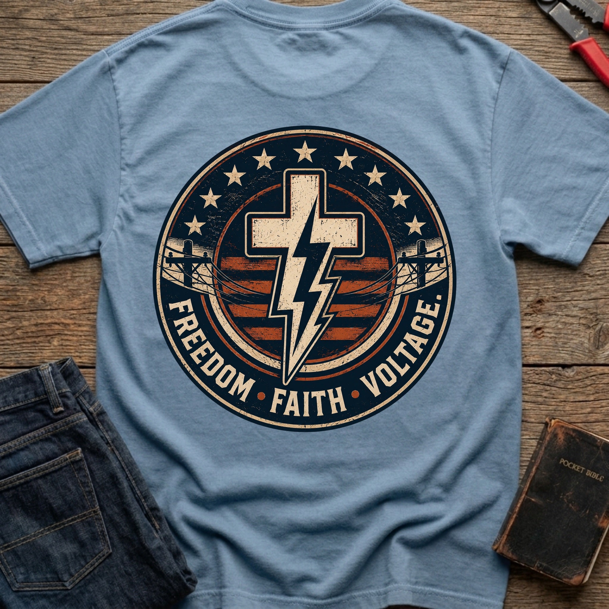 CrossGritOS|asset=50|template=6|color=Blue Jean|view=back|file=Freedom-Faith-Voltage-T-Shirt-6a553909ca43ca1a190e4460-printify-art-1-2_Blue-Jean_back_template-6.jpg