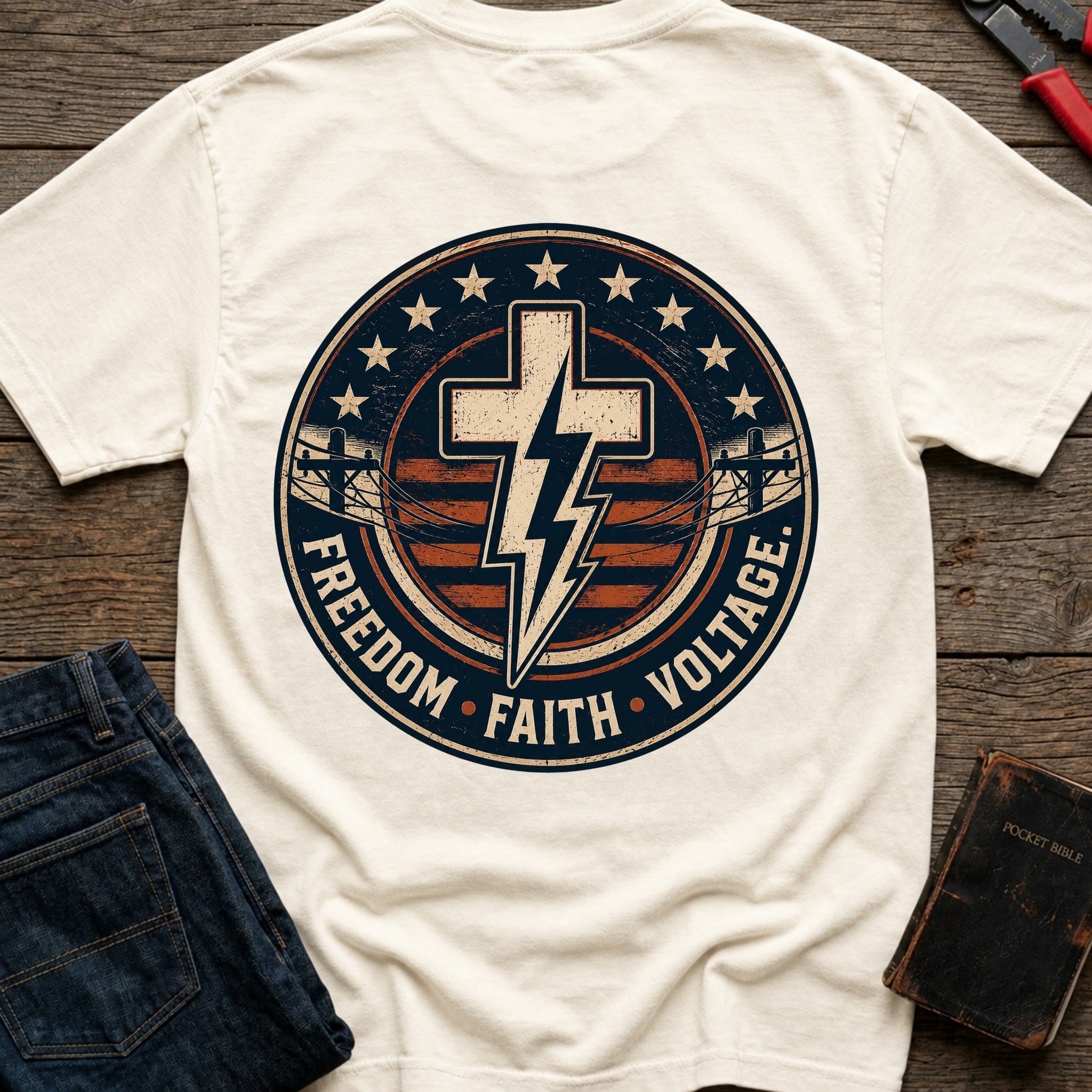 CrossGritOS|asset=50|template=3|color=Ivory|view=back|file=Freedom-Faith-Voltage-T-Shirt-6a553909ca43ca1a190e4460-printify-art-1-2_Ivory_back_template-3.jpg