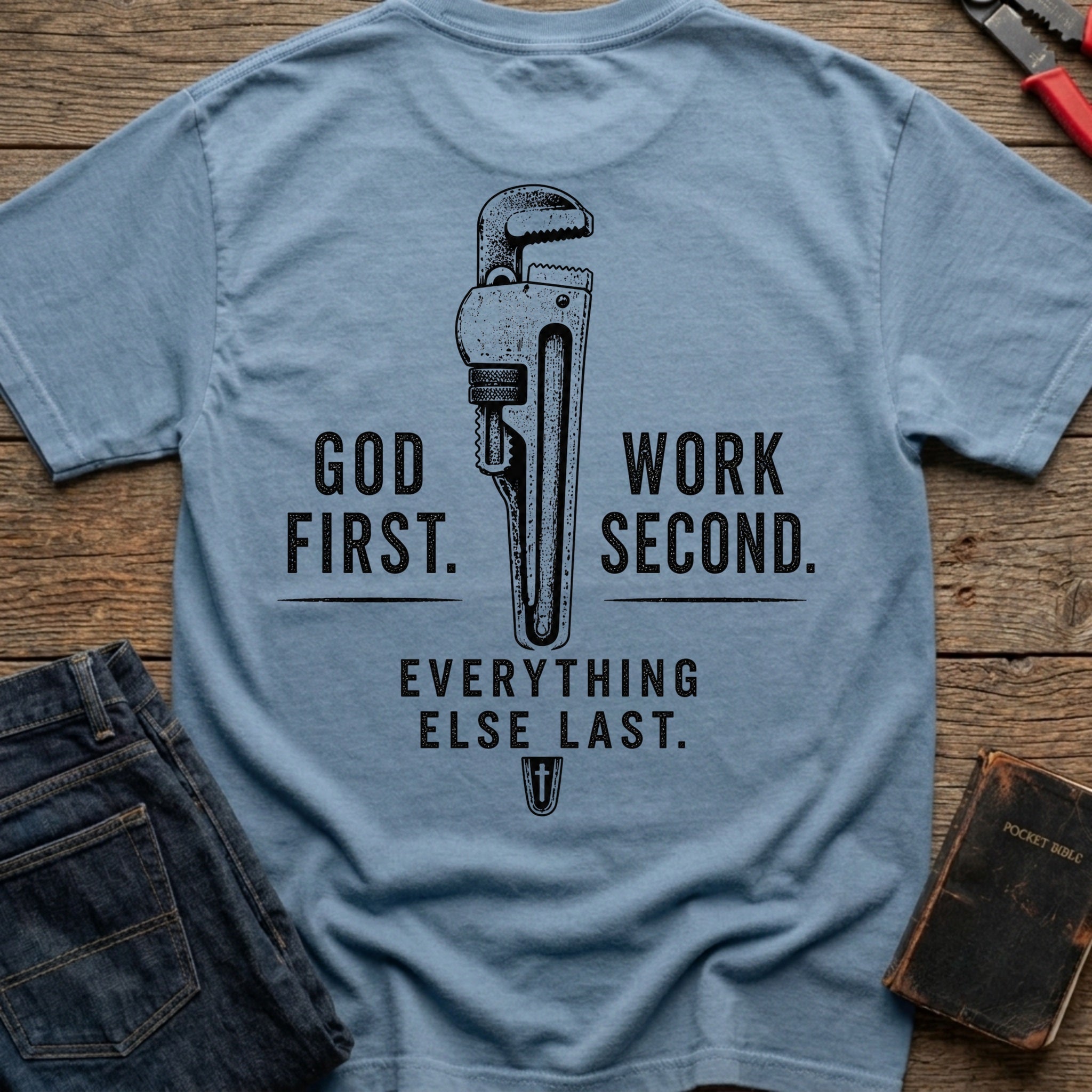 CrossGritOS|asset=38|template=6|color=Blue Jean|view=back|file=GOD-First-Work-Second-6a5561367efea48ed80fcfd2-printify-art-1-2_Blue-Jean_back_template-6.jpg