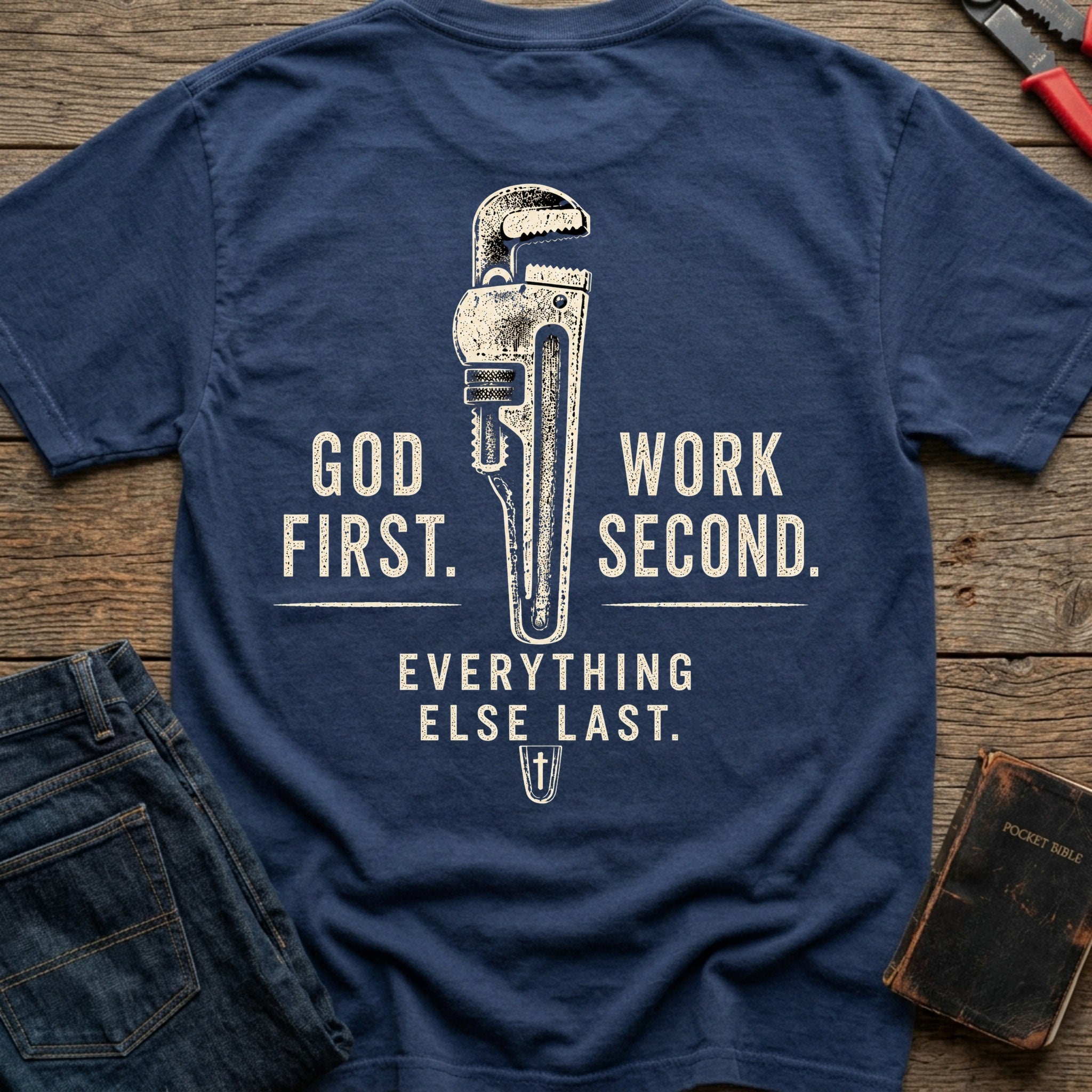 CrossGritOS|asset=38|template=2|color=Navy|view=back|file=GOD-First-Work-Second-6a5561367efea48ed80fcfd2-printify-art-2-2_Navy_back_template-2.jpg