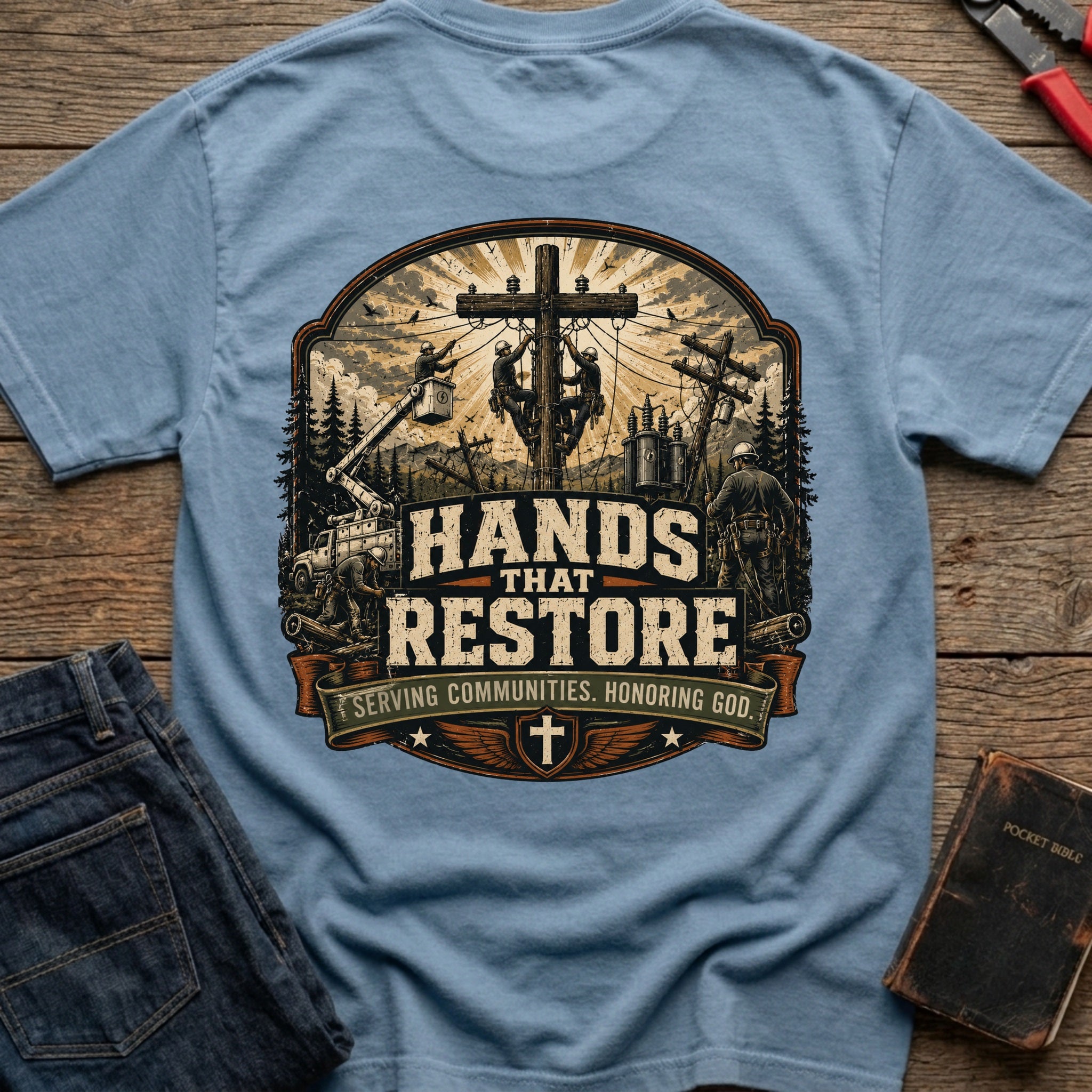 CrossGritOS|asset=47|template=6|color=Blue Jean|view=back|file=Hands-That-Restore-Honoring-GOD-T-Shirt-6a553bb8dea358be2a00c804-printify-art-1-2_Blue-Jean_back_template-6.jpg