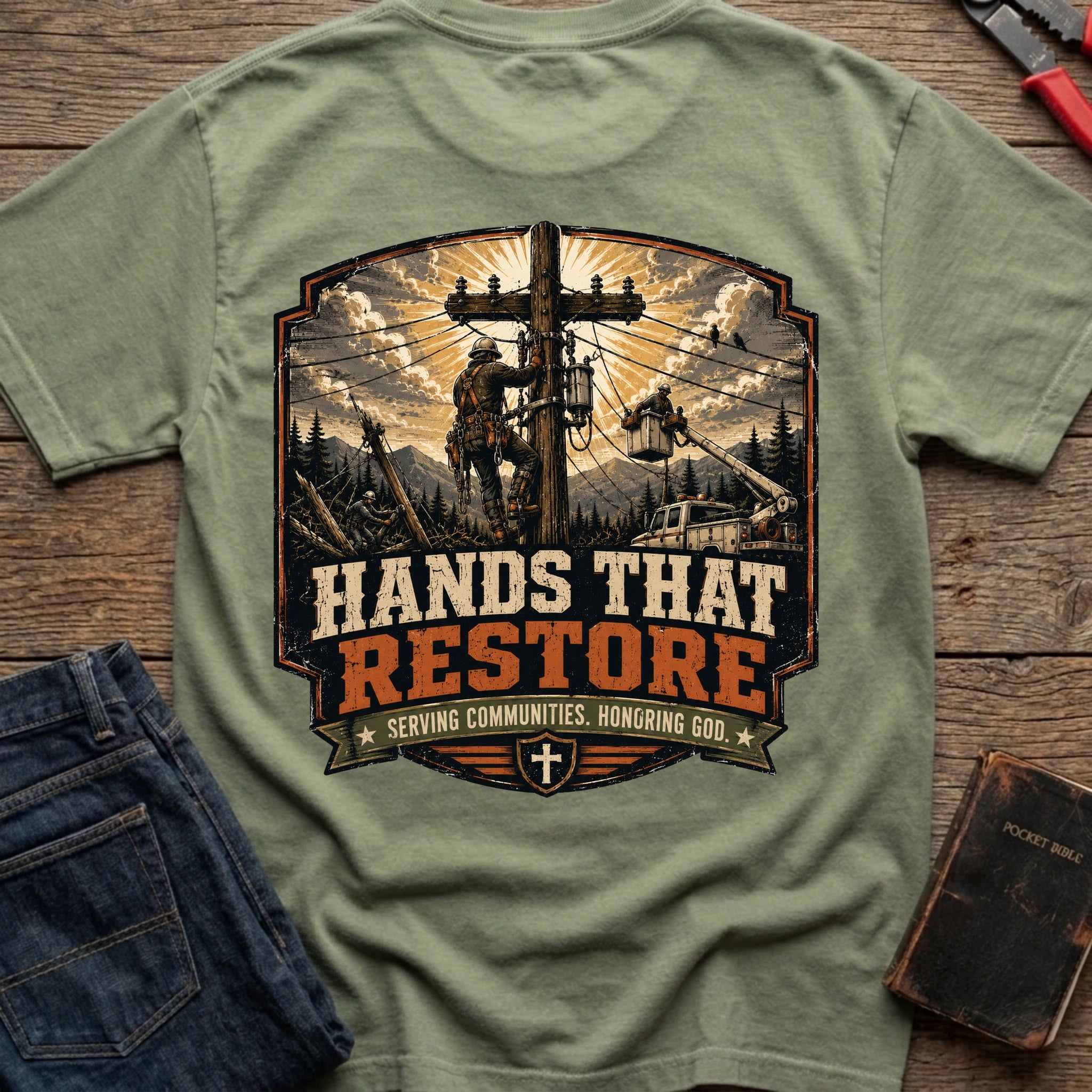 CrossGritOS|asset=48|template=5|color=Moss|view=back|file=Hands-That-Restore-T-Shirt-6a553b4abee59db69d0fc9d6-printify-art-1-2_Moss_back_template-5.jpg