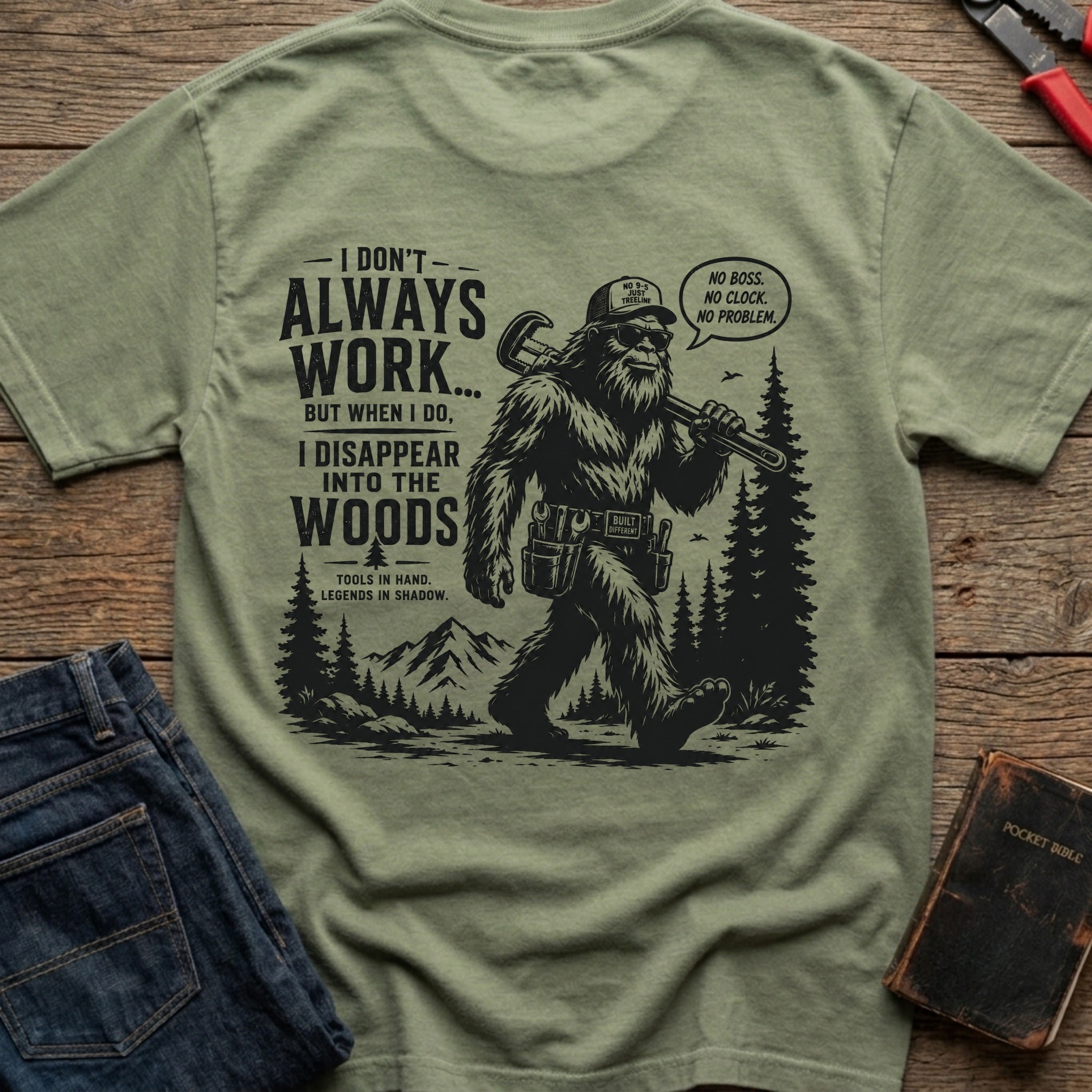 CrossGritOS|asset=86|template=5|color=Moss|view=back|file=I-Don-t-Always-Work-But-When-I-Do-I-Disappear-Into-The-Woods-Bigfoot-T-Shirt-6a4d3c50d401cc3803061d65-printify-art-1-2_Moss_back_template-5.jpg