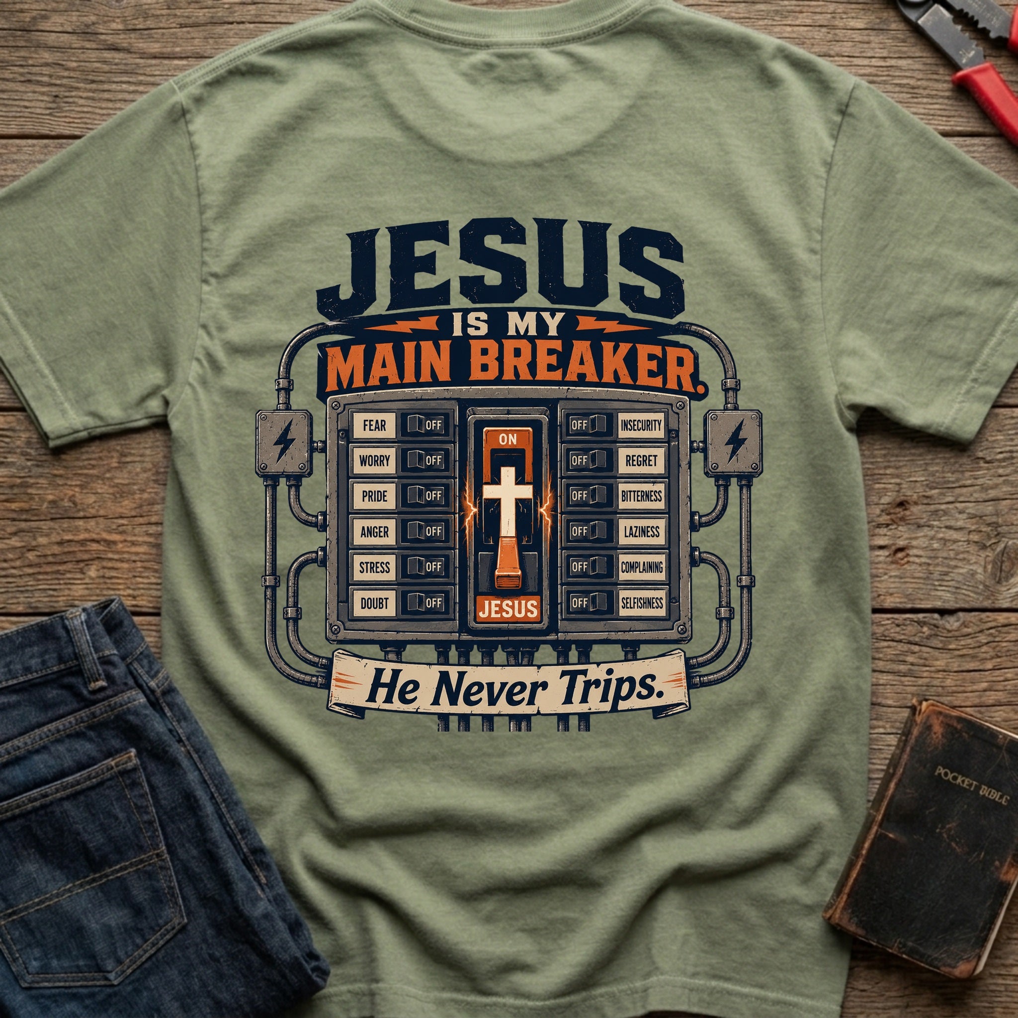 CrossGritOS|asset=56|template=5|color=Moss|view=back|file=Jesus-is-My-Main-Breaker-T-Shirt-6a514eb6ba0bae4e8601566a-printify-art-2-2_Moss_back_template-5.jpg