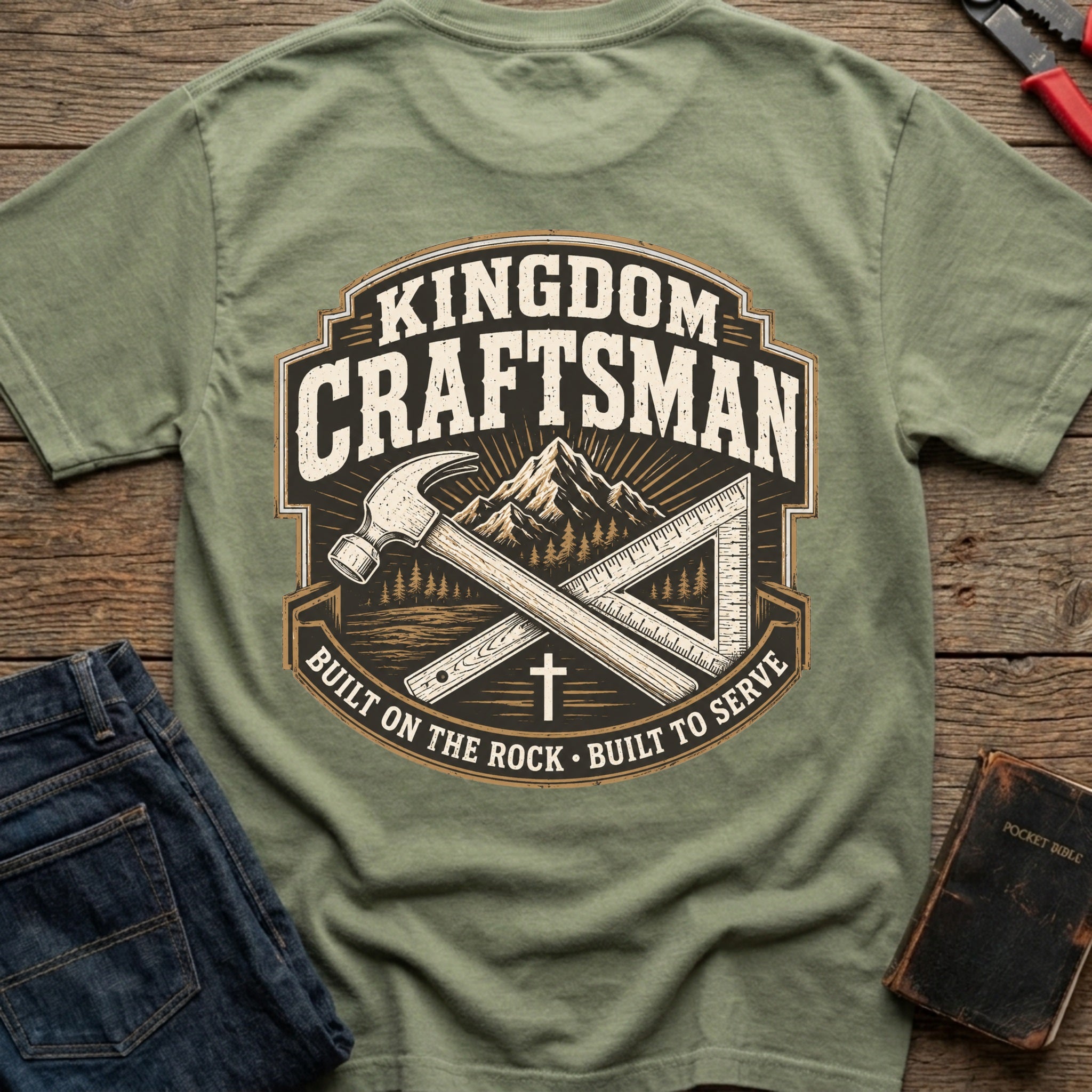 CrossGritOS|asset=16|template=5|color=Moss|view=back|file=Kingdom-Craftsman-T-Shirt-6a58079554e8d47b5007ec77-printify-art-1-2_Moss_back_template-5.jpg