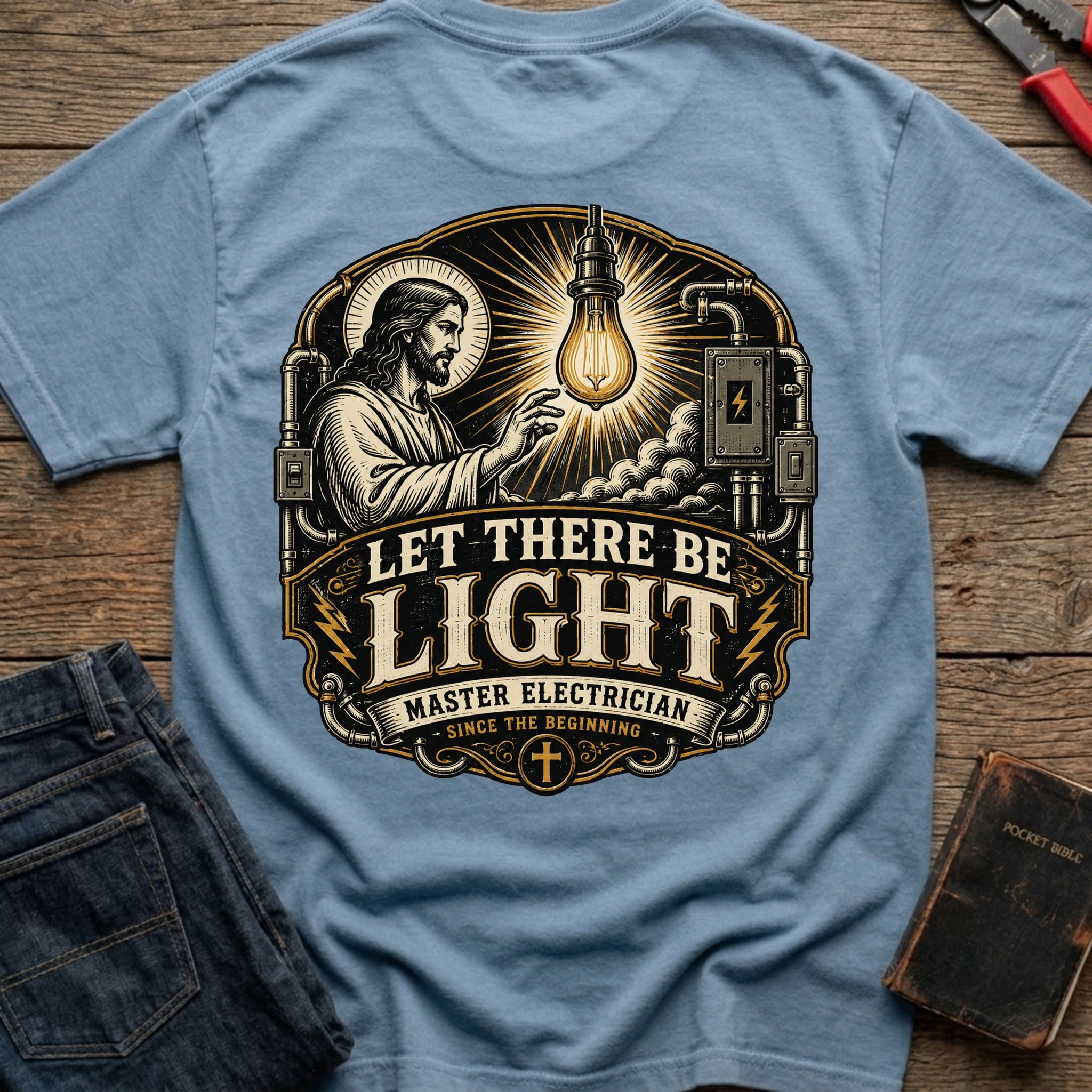 CrossGritOS|asset=103|template=6|color=Blue Jean|view=back|file=Let-There-Be-Light-Master-Electrician-T-Shirt-6a4d31fb4b4628b46f0d720e-printify-art-1-2_Blue-Jean_back_template-6.jpg
