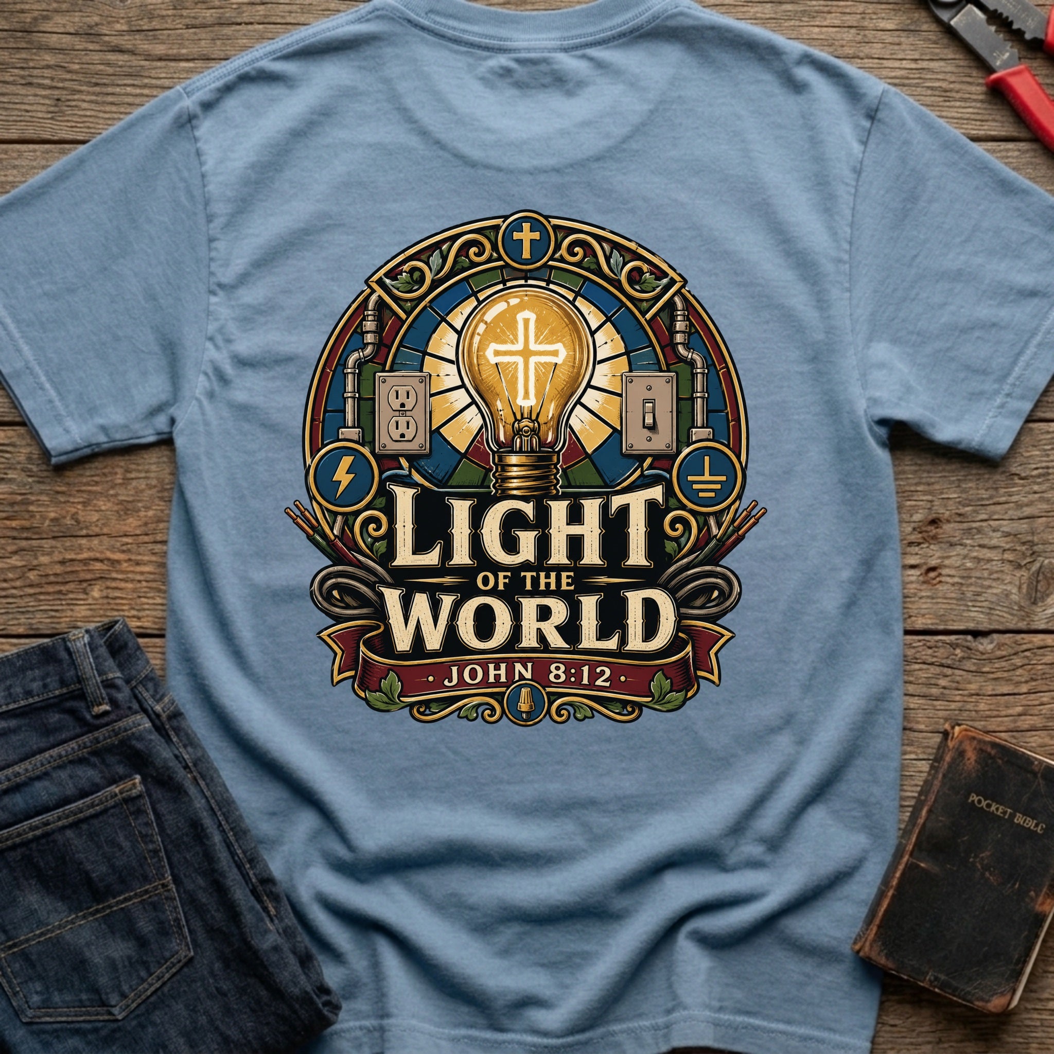 CrossGritOS|asset=100|template=6|color=Blue Jean|view=back|file=Light-of-The-World-T-Shirt-6a4d334439c8b083da004e85-printify-art-1-2_Blue-Jean_back_template-6.jpg