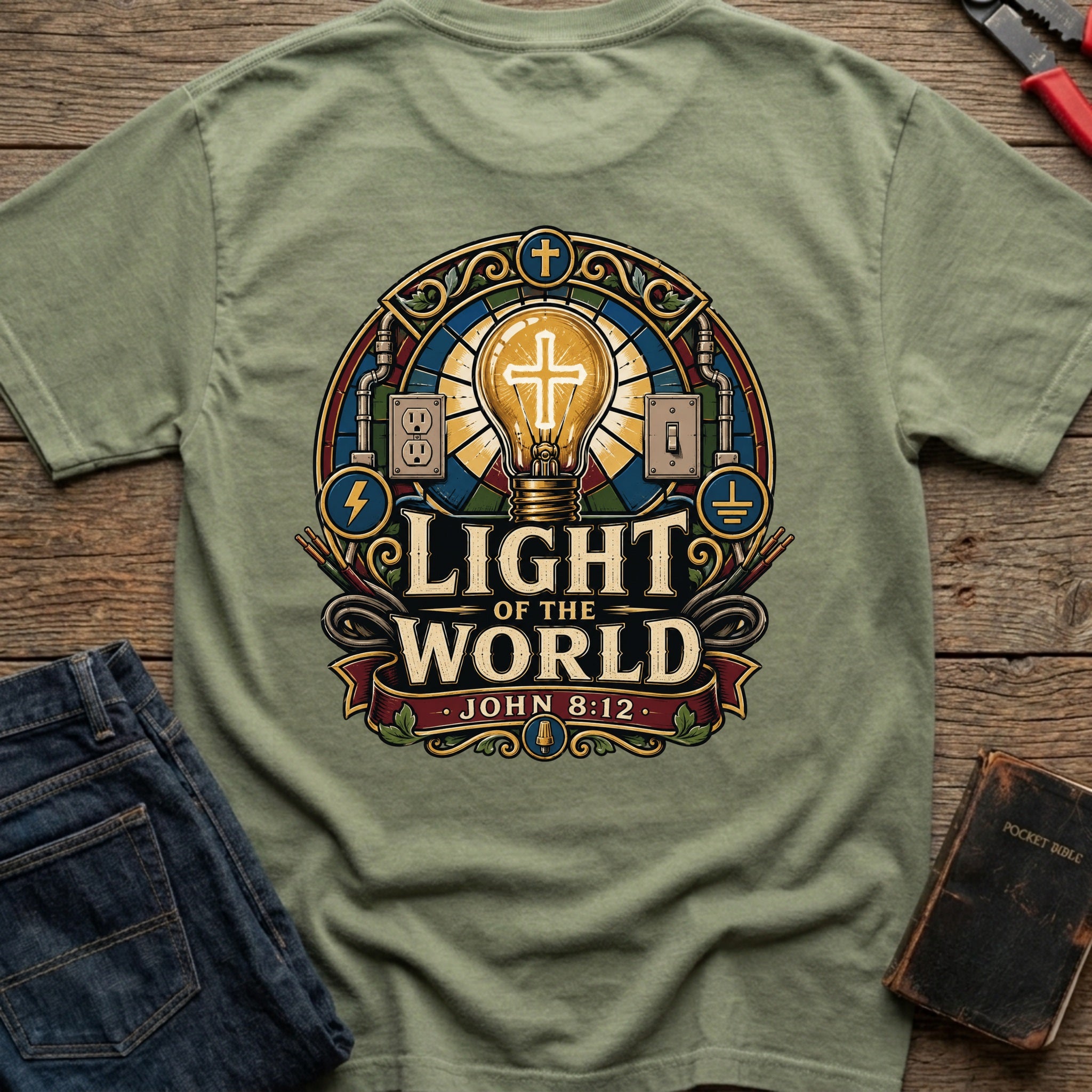 CrossGritOS|asset=100|template=5|color=Moss|view=back|file=Light-of-The-World-T-Shirt-6a4d334439c8b083da004e85-printify-art-1-2_Moss_back_template-5.jpg