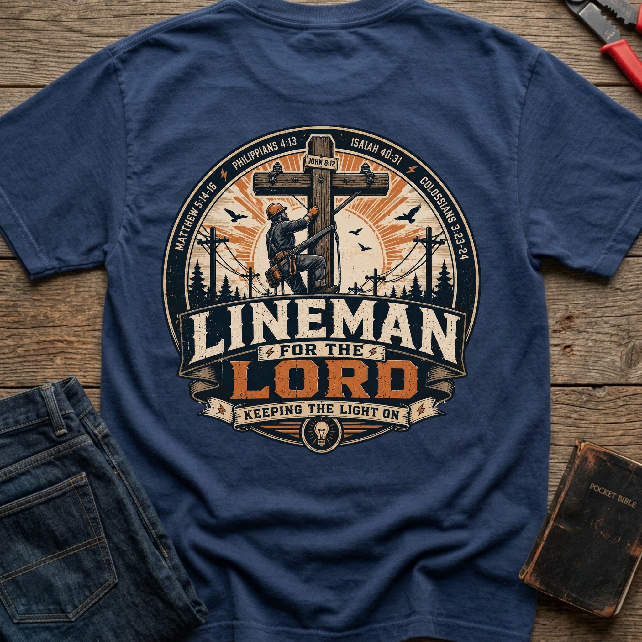 CrossGritOS|asset=5|template=2|color=Navy|view=back|file=Lineman-for-The-Lord-T-Shirt-6a553d4f9a35a8d285016c4c-printify-art-1_Navy_back_template-2.jpg