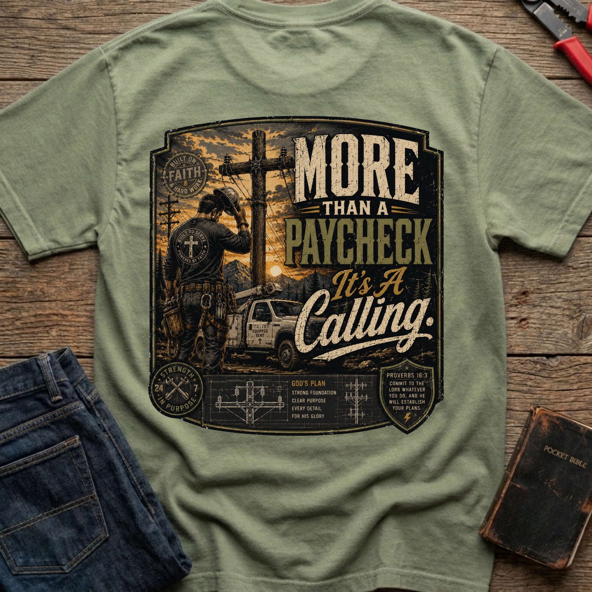 CrossGritOS|asset=44|template=5|color=Moss|view=back|file=More-Than-a-Paycheck-It-s-a-Calling-T-Shirt-6a553e3e566692467d0393e1-printify-art-1-2_Moss_back_template-5.jpg