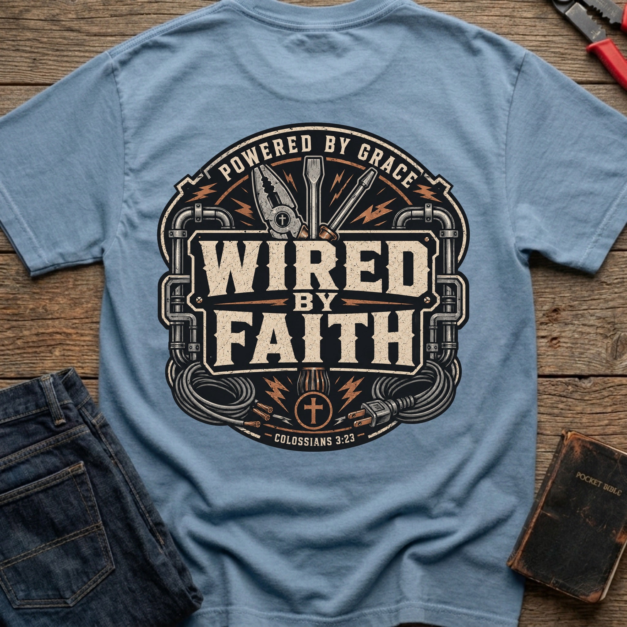 CrossGritOS|asset=94|template=6|color=Blue Jean|view=back|file=Powered-By-Grace-Wired-By-Faith-T-Shirt-6a4d38521fb3f5362a01fe3a-printify-art-1-2_Blue-Jean_back_template-6.jpg