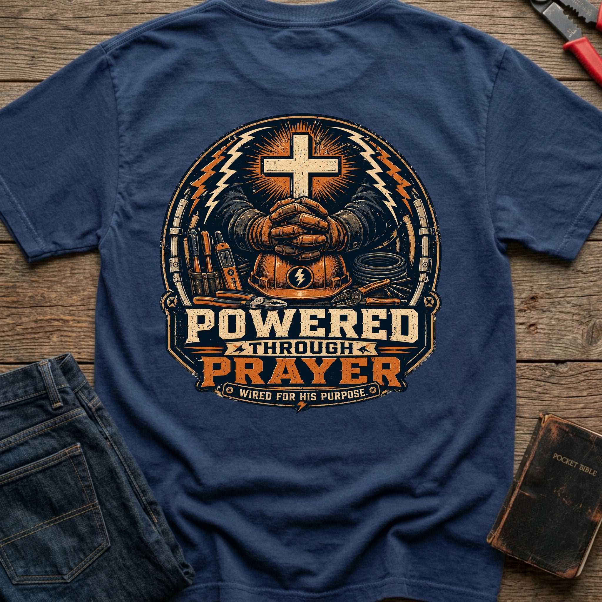 CrossGritOS|asset=92|template=2|color=Navy|view=back|file=Powered-Through-Prayer-Wired-For-His-Purpose-T-Shirt-6a4d39414a92d0d7f600b042-printify-art-1-2_Navy_back_template-2.jpg