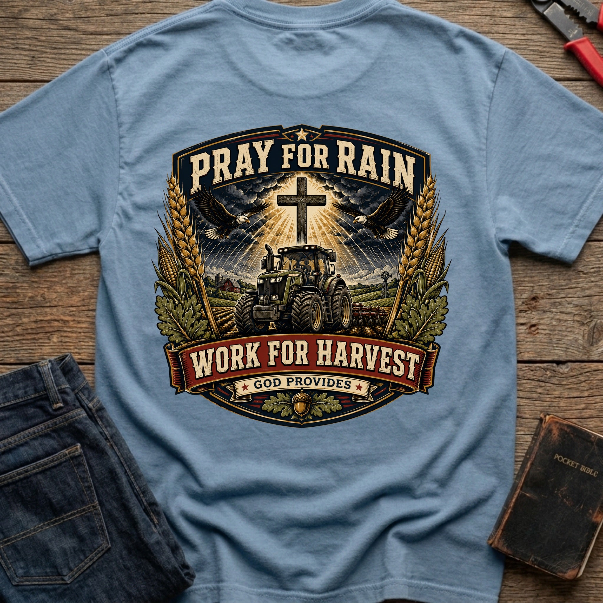 CrossGritOS|asset=57|template=6|color=Blue Jean|view=back|file=Pray-For-Rain-T-Shirt-6a5002f76dfed496800ad62e-printify-art-1-2_Blue-Jean_back_template-6.jpg