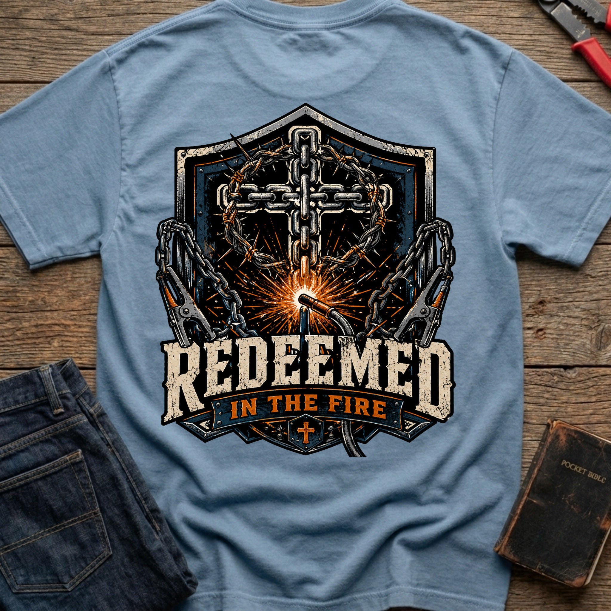 CrossGritOS|asset=72|template=6|color=Blue Jean|view=back|file=Redeemed-In-The-Fire-T-Shirt-6a4fe4e56e3824081a05d61e-printify-art-1-2_Blue-Jean_back_template-6.jpg