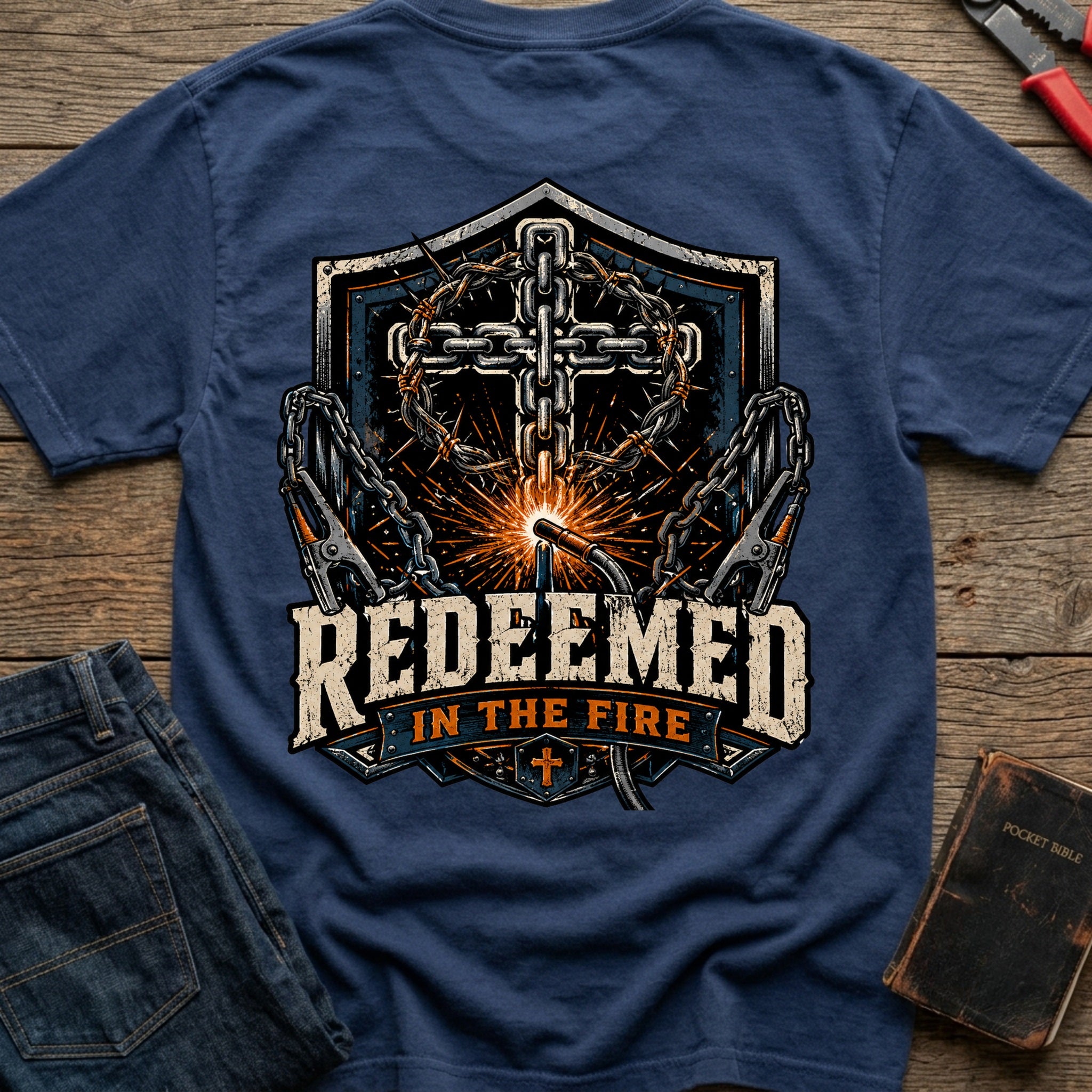CrossGritOS|asset=72|template=2|color=Navy|view=back|file=Redeemed-In-The-Fire-T-Shirt-6a4fe4e56e3824081a05d61e-printify-art-1-2_Navy_back_template-2.jpg