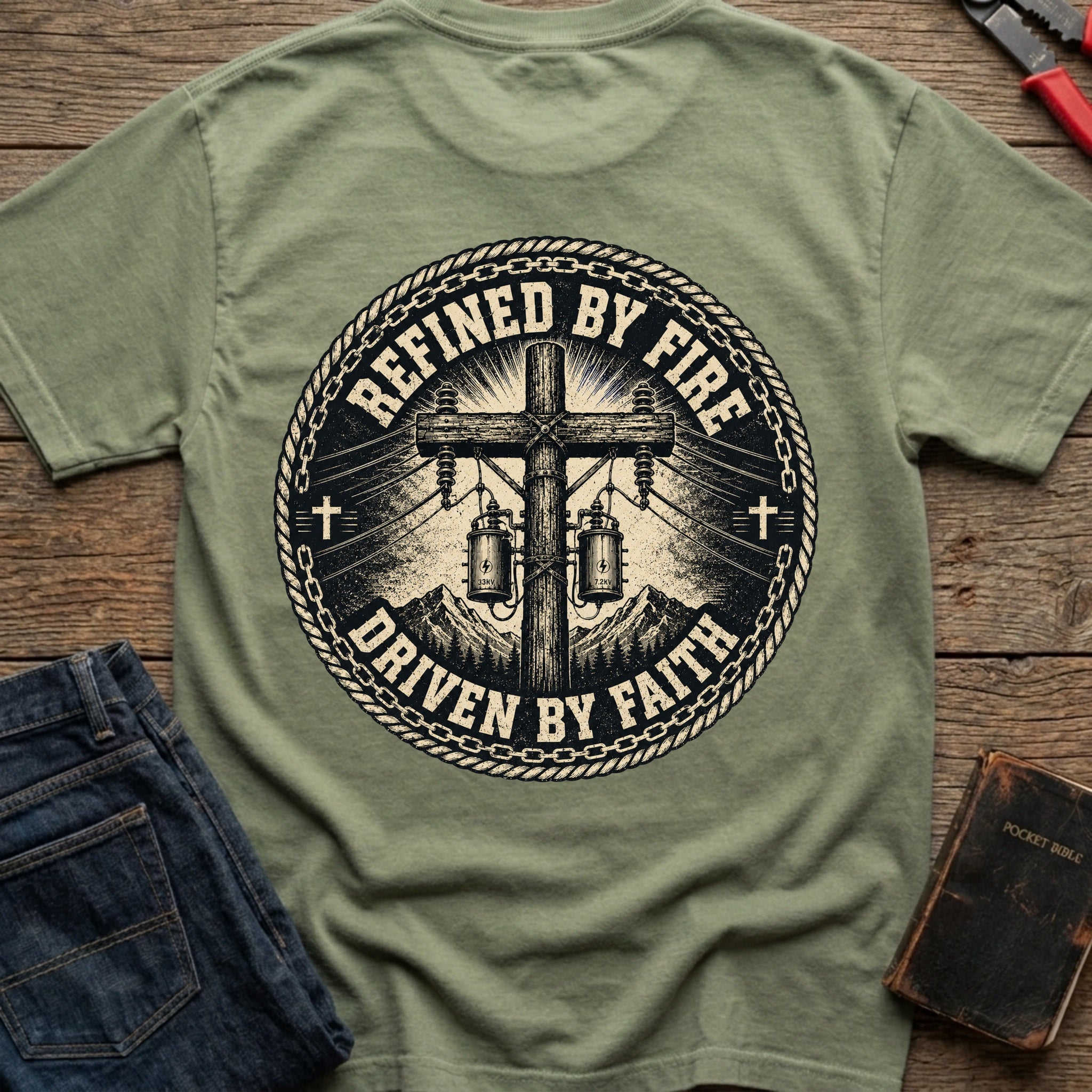 CrossGritOS|asset=43|template=5|color=Moss|view=back|file=Refined-By-Fire-Driven-By-Faith-T-Shirt-6a553eea4c3e40d240089410-printify-art-1-2_Moss_back_template-5.jpg