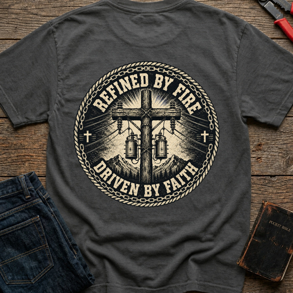 CrossGritOS|asset=43|template=1|color=Pepper|view=back|file=Refined-By-Fire-Driven-By-Faith-T-Shirt-6a553eea4c3e40d240089410-printify-art-1-2_Pepper_back_template-1.jpg