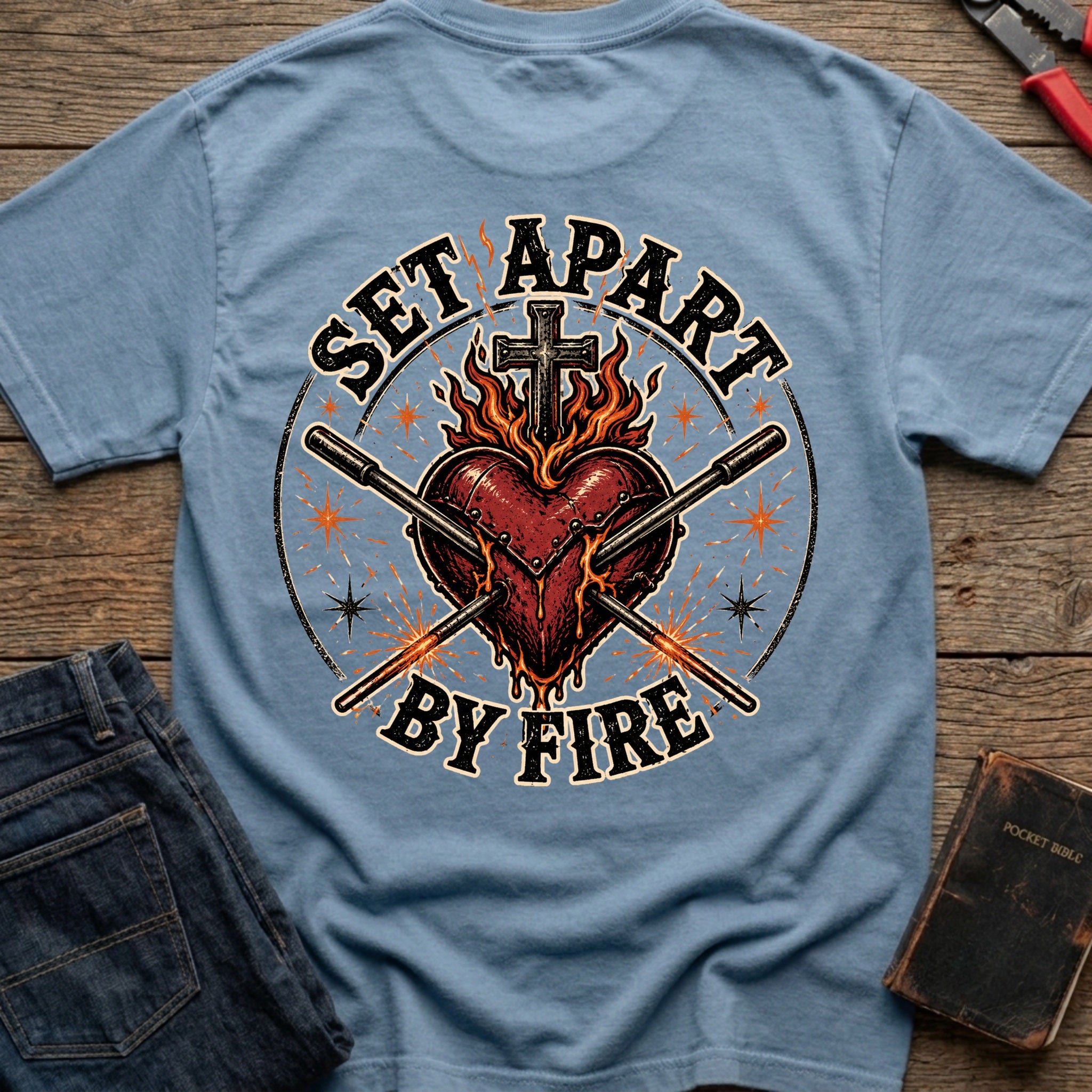CrossGritOS|asset=71|template=6|color=Blue Jean|view=back|file=Set-Apart-By-Fire-T-Shirt-6a4fe54c6e3824081a05d696-printify-art-1-2_Blue-Jean_back_template-6.jpg