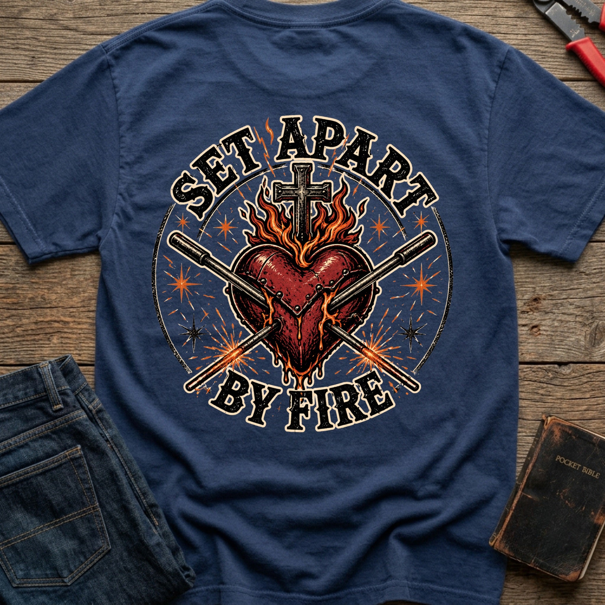 CrossGritOS|asset=71|template=2|color=Navy|view=back|file=Set-Apart-By-Fire-T-Shirt-6a4fe54c6e3824081a05d696-printify-art-1-2_Navy_back_template-2.jpg