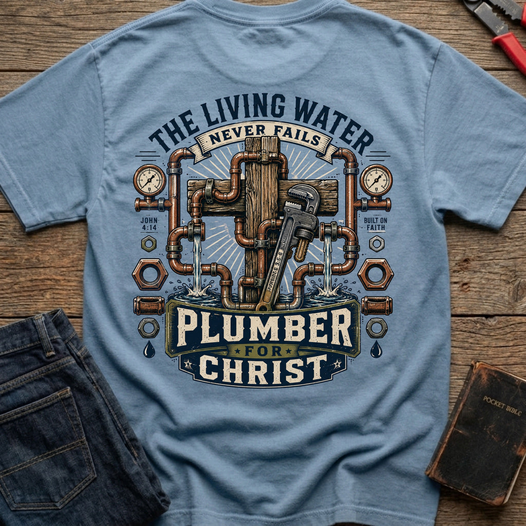 CrossGritOS|asset=25|template=6|color=Blue Jean|view=back|file=The-Living-Water-Never-Fails-T-Shirt-6a56b853d358db9acf0b174a-printify-art-2-2_Blue-Jean_back_template-6.jpg