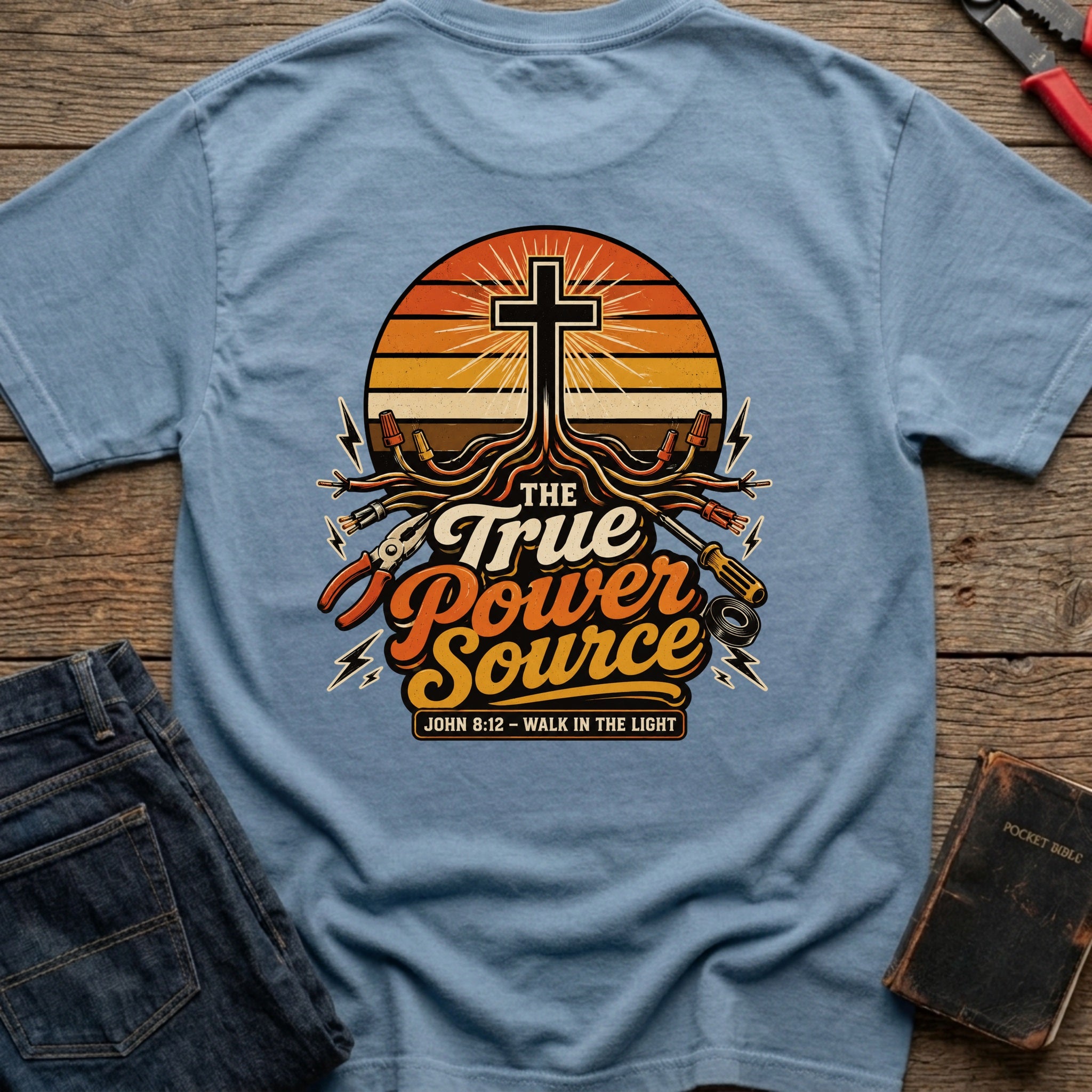CrossGritOS|asset=90|template=6|color=Blue Jean|view=back|file=The-True-Power-Source-John-8-12-T-Shirt-6a4d3a2ff81c32f26d0f4f9c-printify-art-1-2_Blue-Jean_back_template-6.jpg